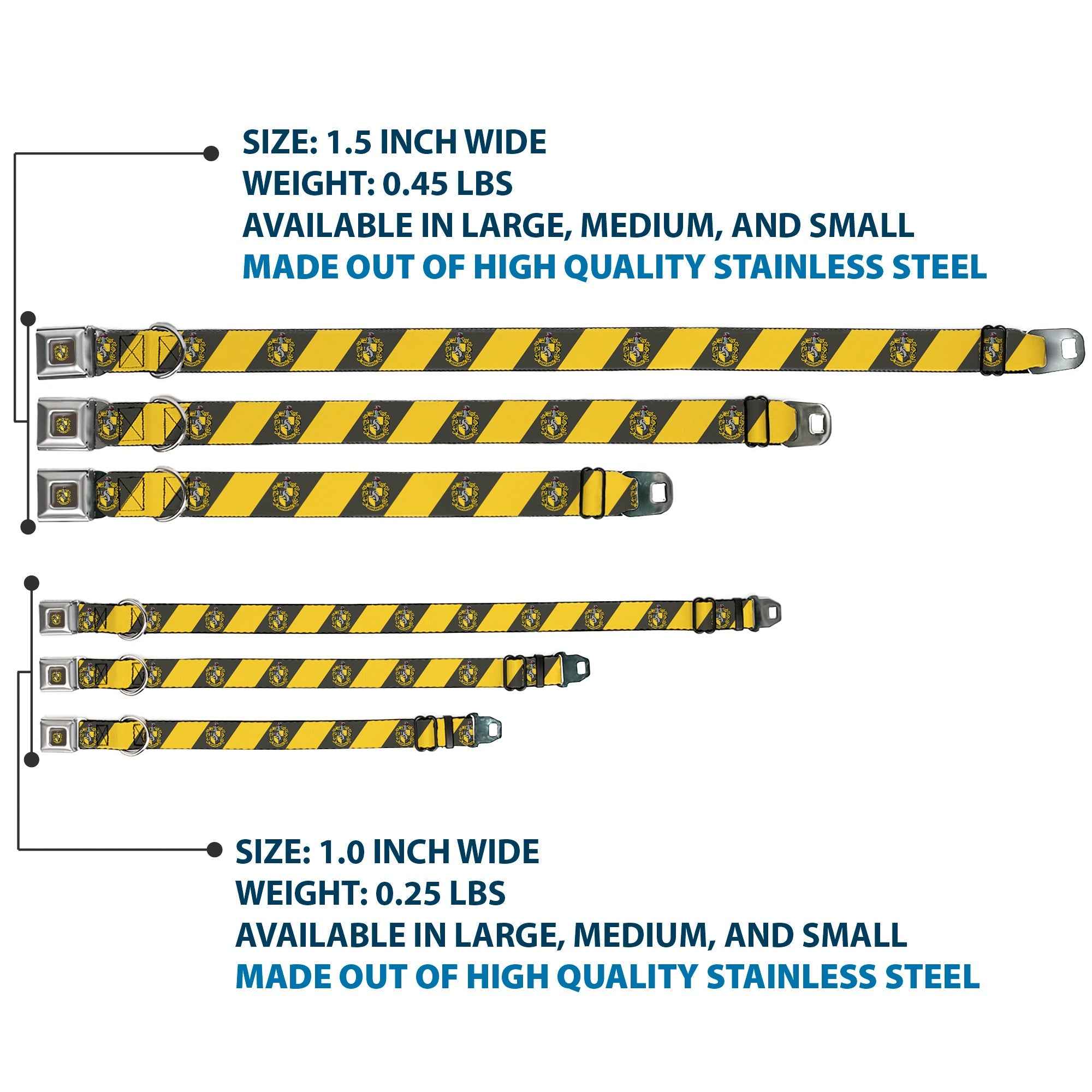 Buckle-Down Hufflepuff Crest Full Color Charcoal Gray Seatbelt Buckle Dog Collar - Hufflepuff Crest Diagonal Stripe Charcoal Gray/Yellow