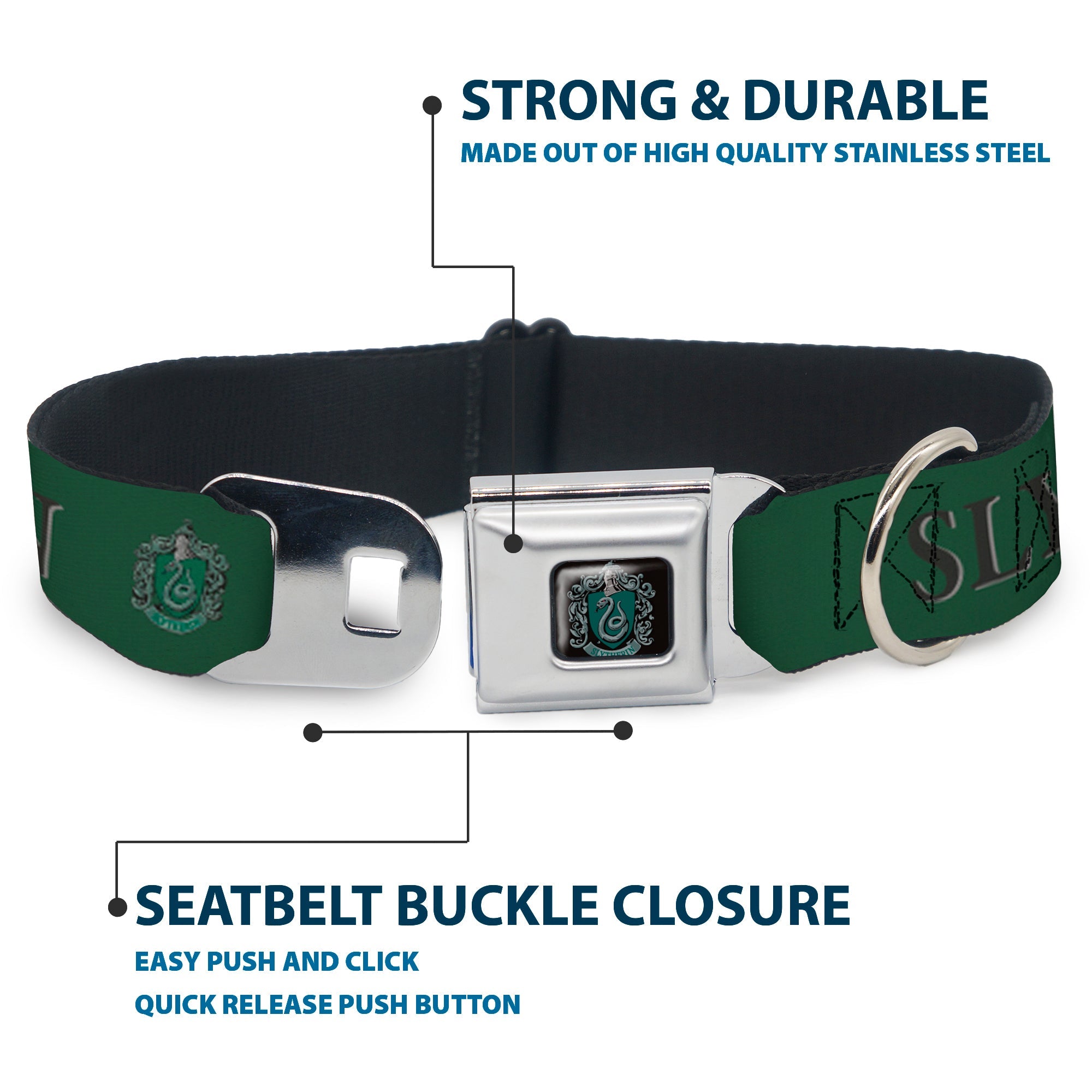 Slytherin Crest Full Color Seatbelt Buckle Collar - Harry Potter SLYTHERIN & Crest Green/Black