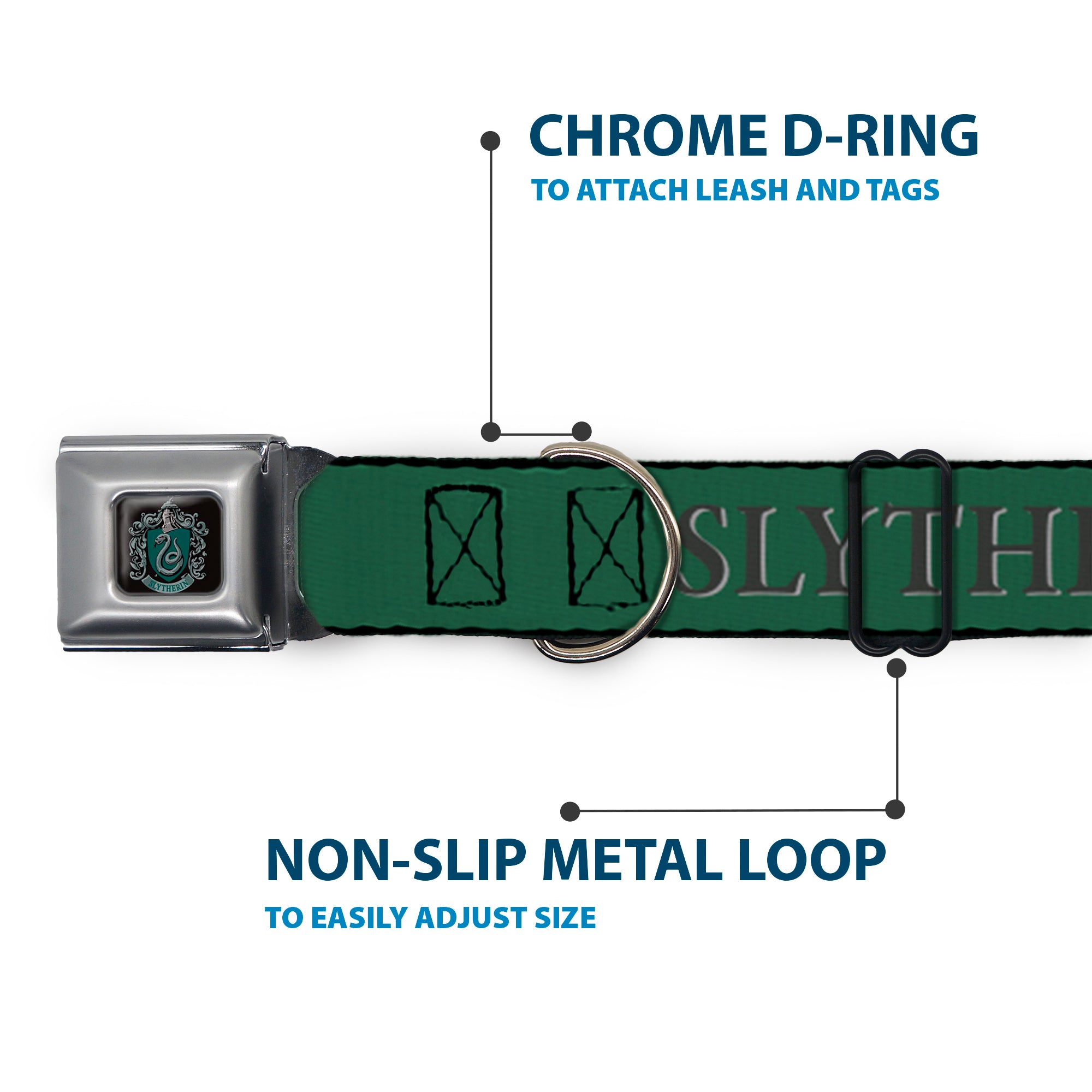 Slytherin Crest Full Color Seatbelt Buckle Collar - Harry Potter SLYTHERIN & Crest Green/Black
