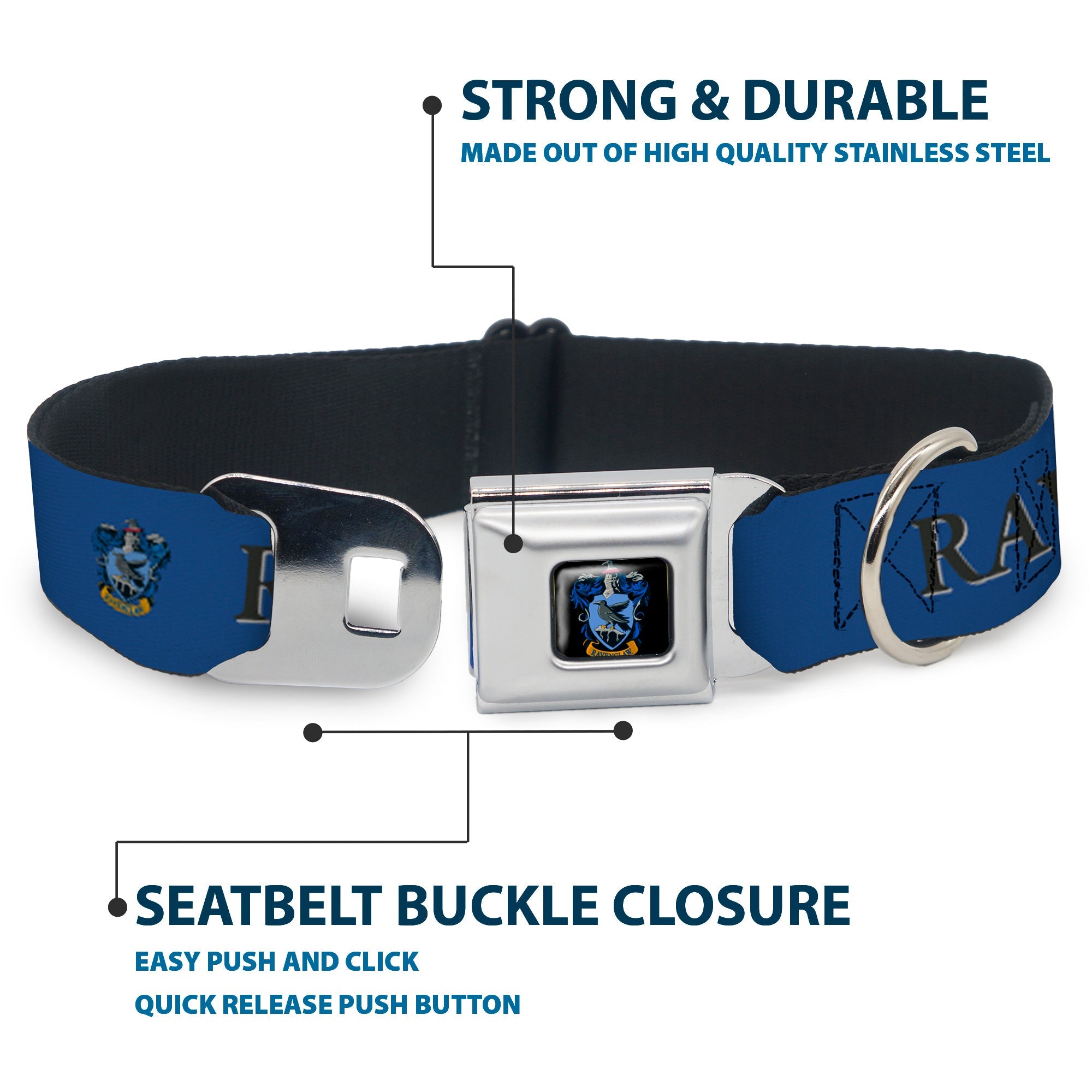 Ravenclaw Crest Full Color Seatbelt Buckle Collar - Harry Potter RAVENCLAW & Crest Blue/Black