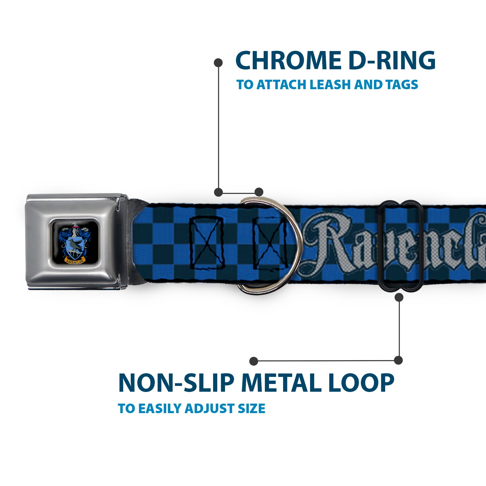 Ravenclaw Crest Full Color Seatbelt Buckle Collar - Harry Potter RAVENCLAW Checker Blues/Grays