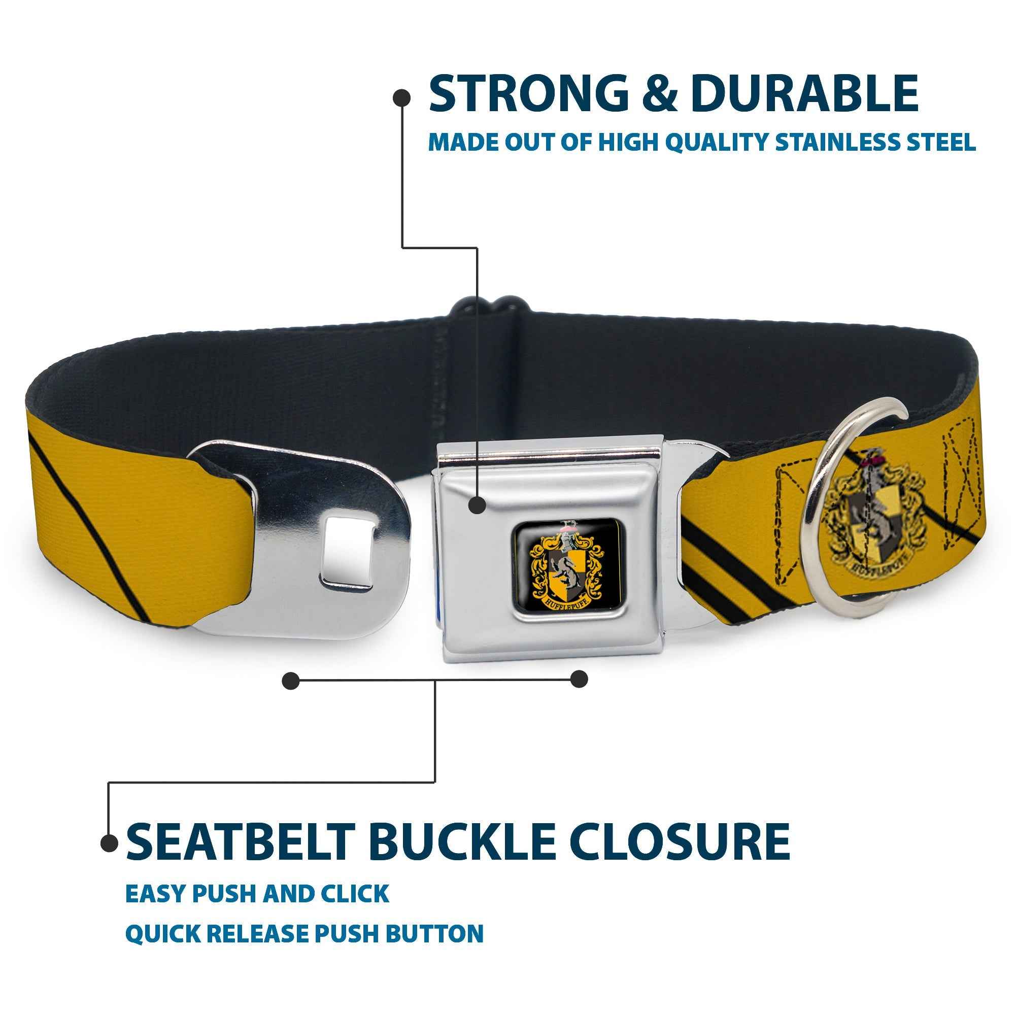 Buckle-Down Hufflepuff Crest Full Color Seatbelt Buckle Dog Collar - Hufflepuff Crest/Stripe Yellow/Black