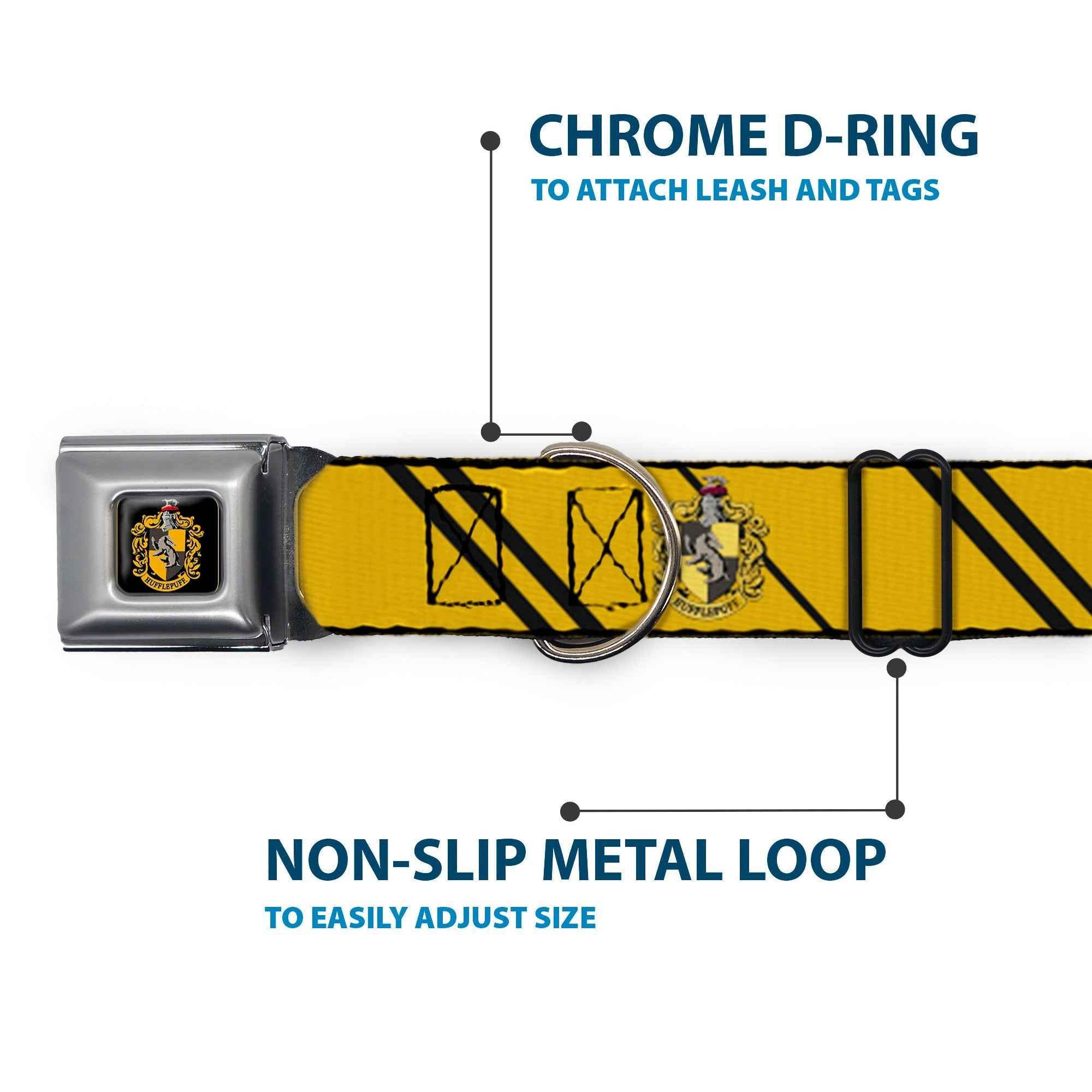 Buckle-Down Hufflepuff Crest Full Color Seatbelt Buckle Dog Collar - Hufflepuff Crest/Stripe Yellow/Black