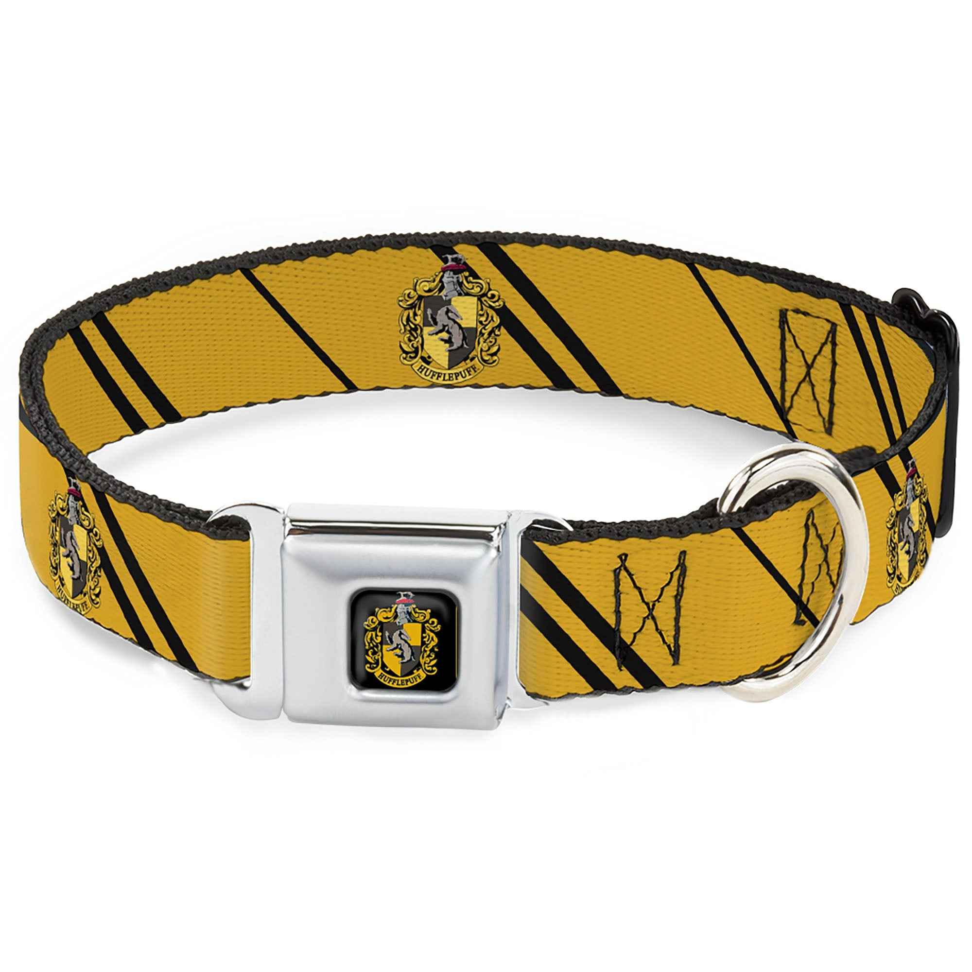 Buckle-Down Hufflepuff Crest Full Color Seatbelt Buckle Dog Collar - Hufflepuff Crest/Stripe Yellow/Black