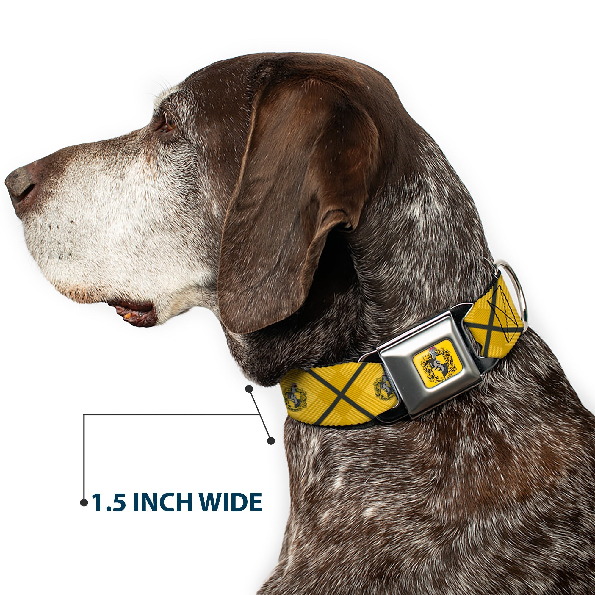 HUFFLEPUFF Crest Full Color Gold Seatbelt Buckle Collar - Harry Potter Hufflepuff Crest Plaid Yellows/Gray