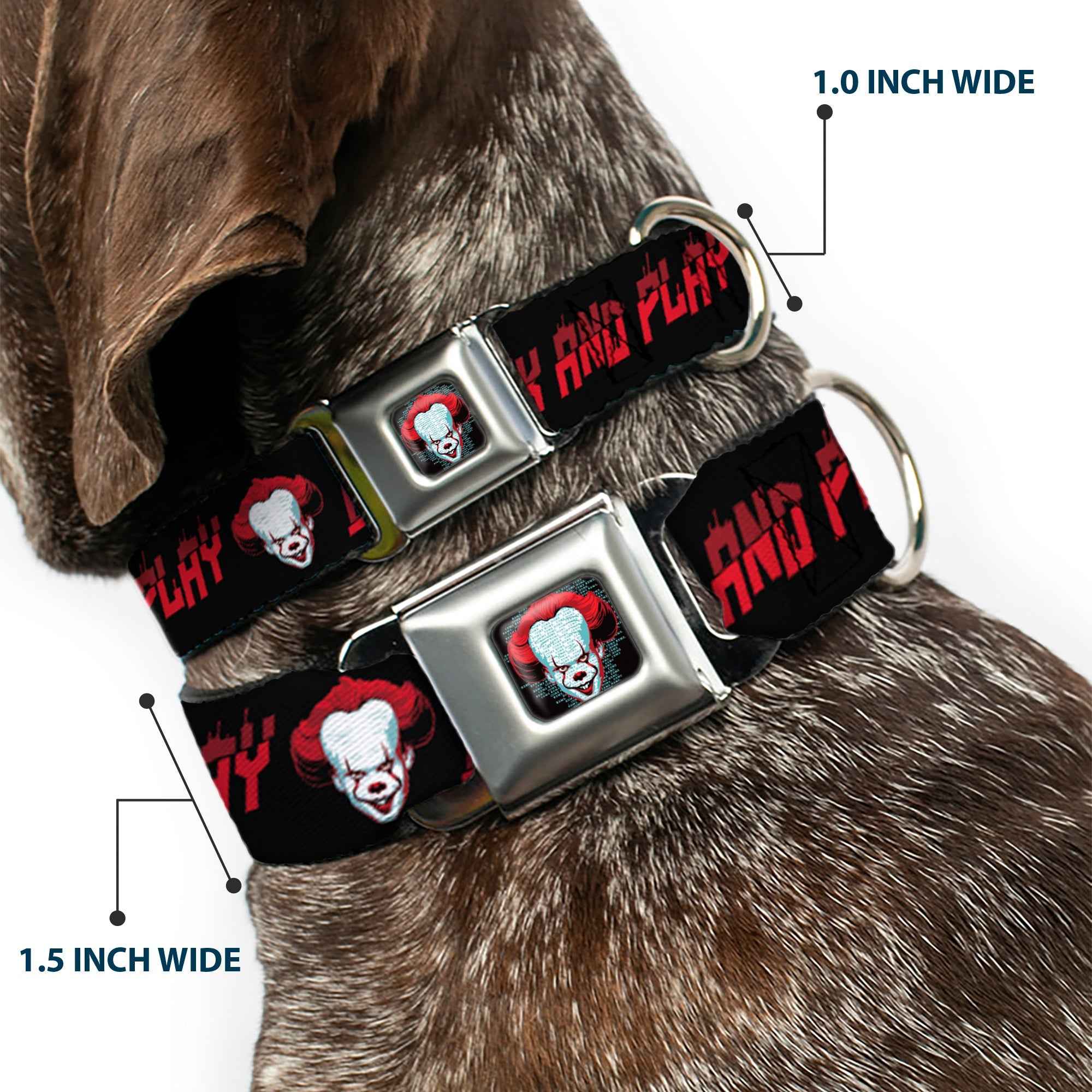 Buckle-Down It Chapter Two Pennywise Face Black/Reds/Blues & Come Back And Play Black/Reds Seatbelt Buckle Dog Collar