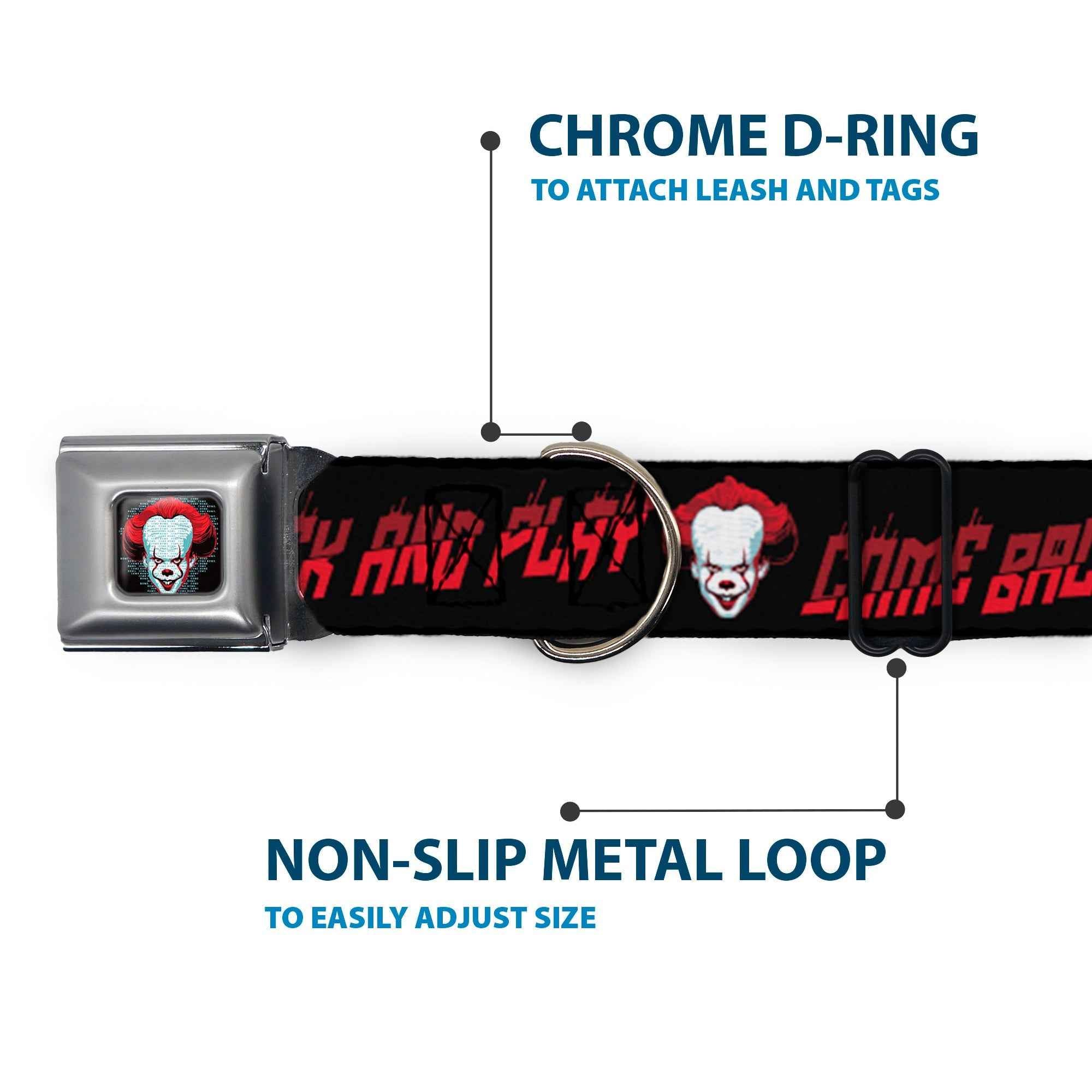 Buckle-Down It Chapter Two Pennywise Face Black/Reds/Blues & Come Back And Play Black/Reds Seatbelt Buckle Dog Collar
