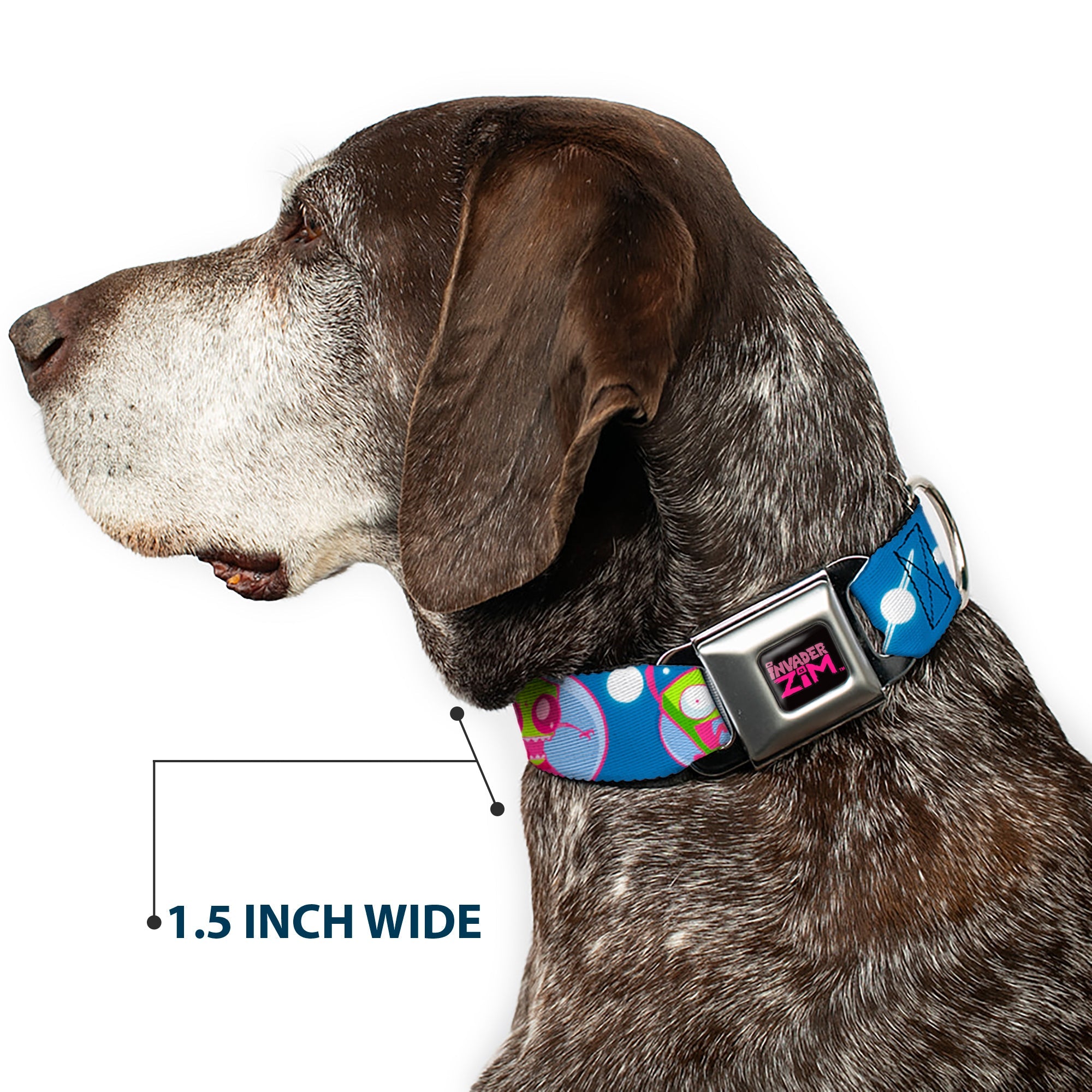INVADER ZIM Title Logo Full Color Pink/Green Seatbelt Buckle Collar - Invader Zim and GIR Poses and Planets Blue/White