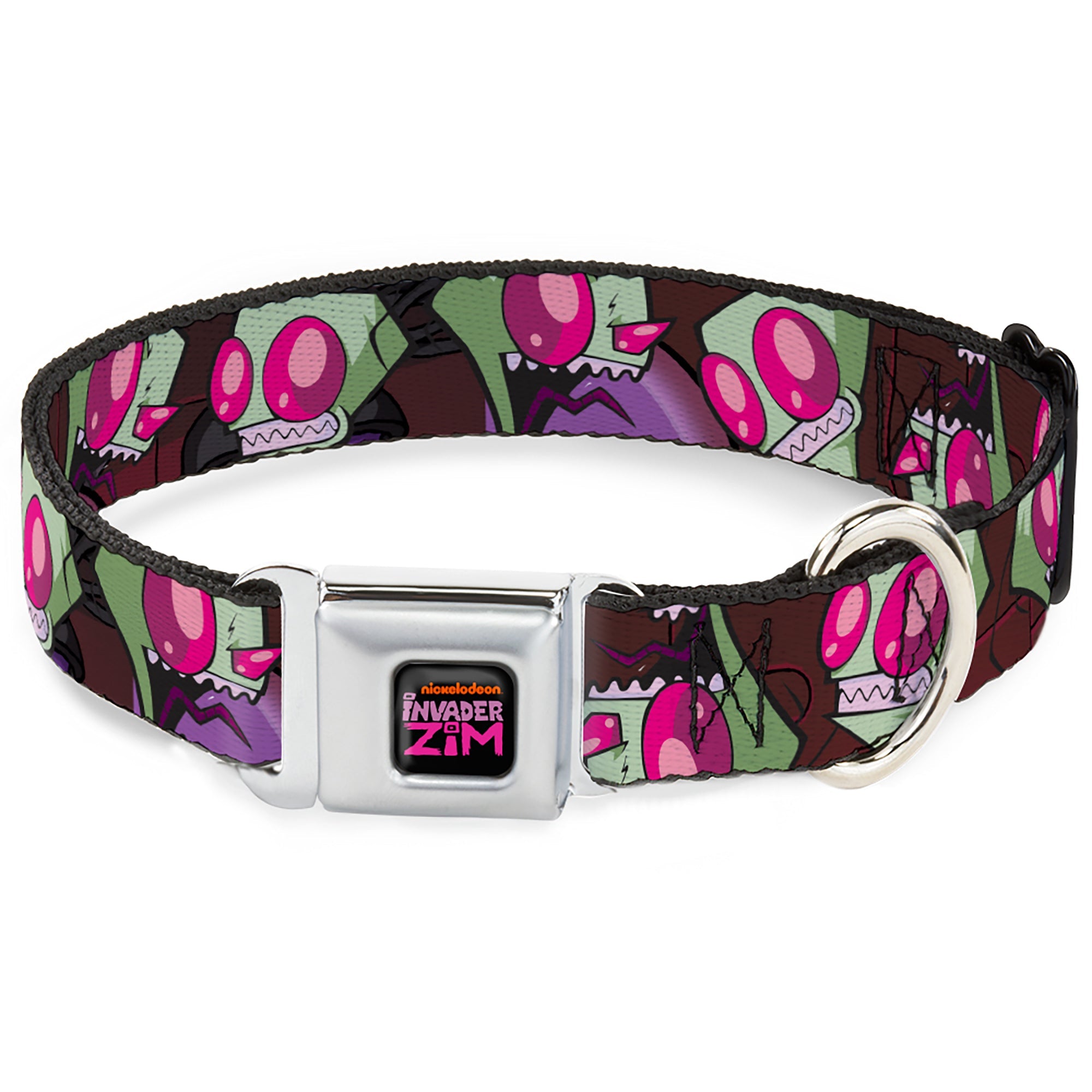 INVADER ZIM Title Logo Full Color Pink/Green Seatbelt Buckle Collar - Invader Zim Close-Up Poses Reds