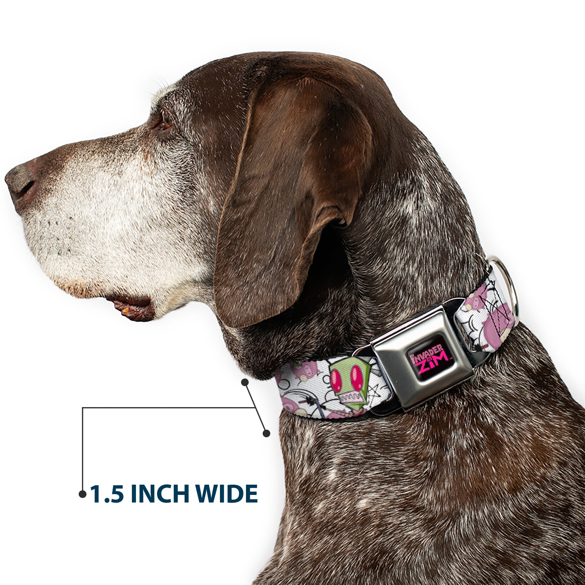 INVADER ZIM Title Logo Full Color Pink/Green Seatbelt Buckle Collar - Invader Zim GIR and Piggy Doddles White/Black
