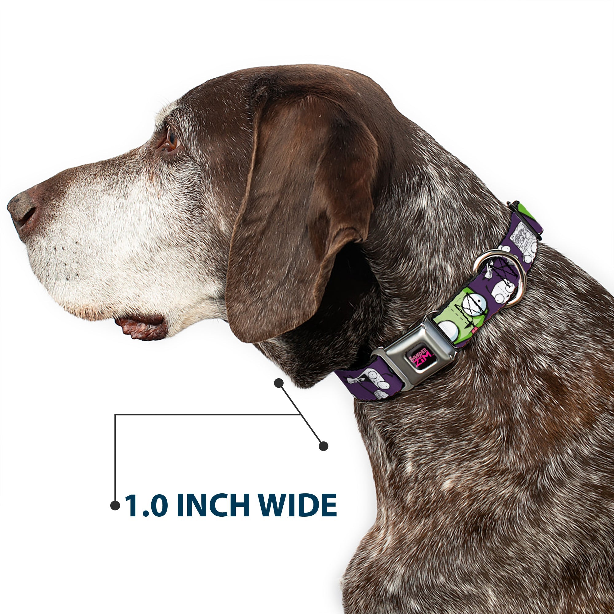INVADER ZIM Title Logo Full Color Pink/Green Seatbelt Buckle Collar - Invader Zim GIR Poses and Sketch Purple