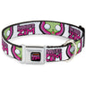 INVADER ZIM Title Logo Full Color Pink/Green Seatbelt Buckle Collar - INVADER ZIM Title Logo and GIR Pose Close-Up White/Pinks