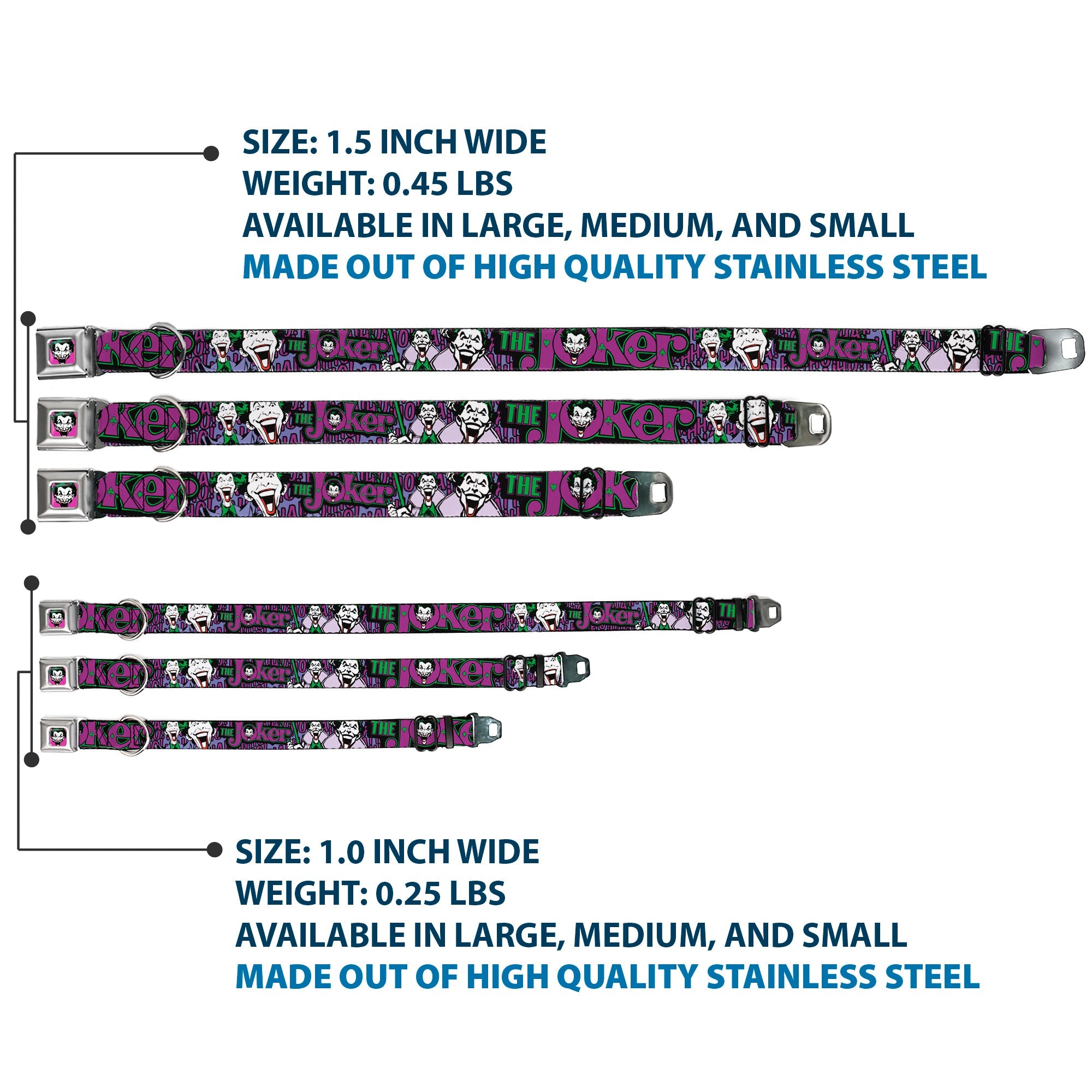 Dog Collar JKA-Joker Face - Joker Face/Logo/Spades Black/Green/Purple