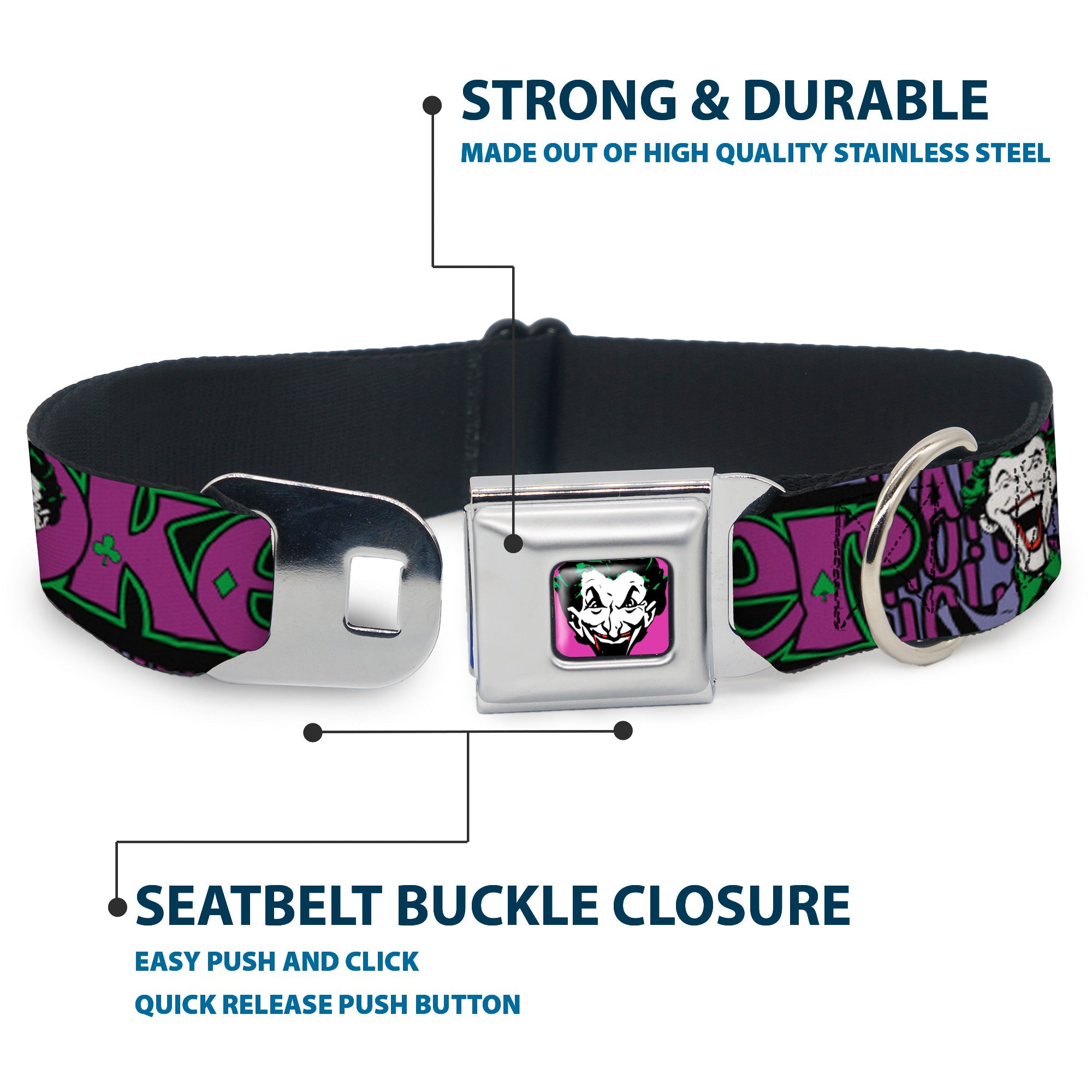 Dog Collar JKA-Joker Face - Joker Face/Logo/Spades Black/Green/Purple
