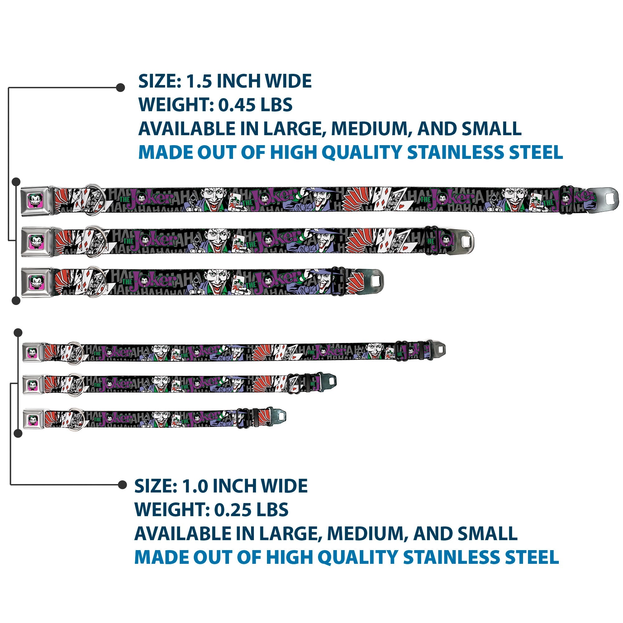 Joker Face Full Color Seatbelt Buckle Collar - The Joker Pose/Cards/HAHAHAHA Black/Gray