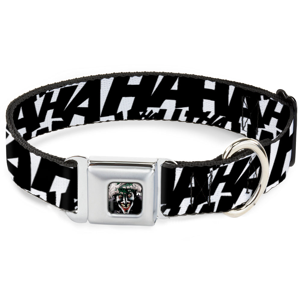Joker The Killing Joke Holding Head Pose CLOSE-UP Full Color Seatbelt Buckle Collar - Jokers HA HA HA Repeat White/Black
