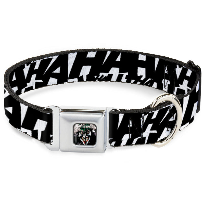 Joker The Killing Joke Holding Head Pose CLOSE-UP Full Color Seatbelt Buckle Collar - Jokers HA HA HA Repeat White/Black