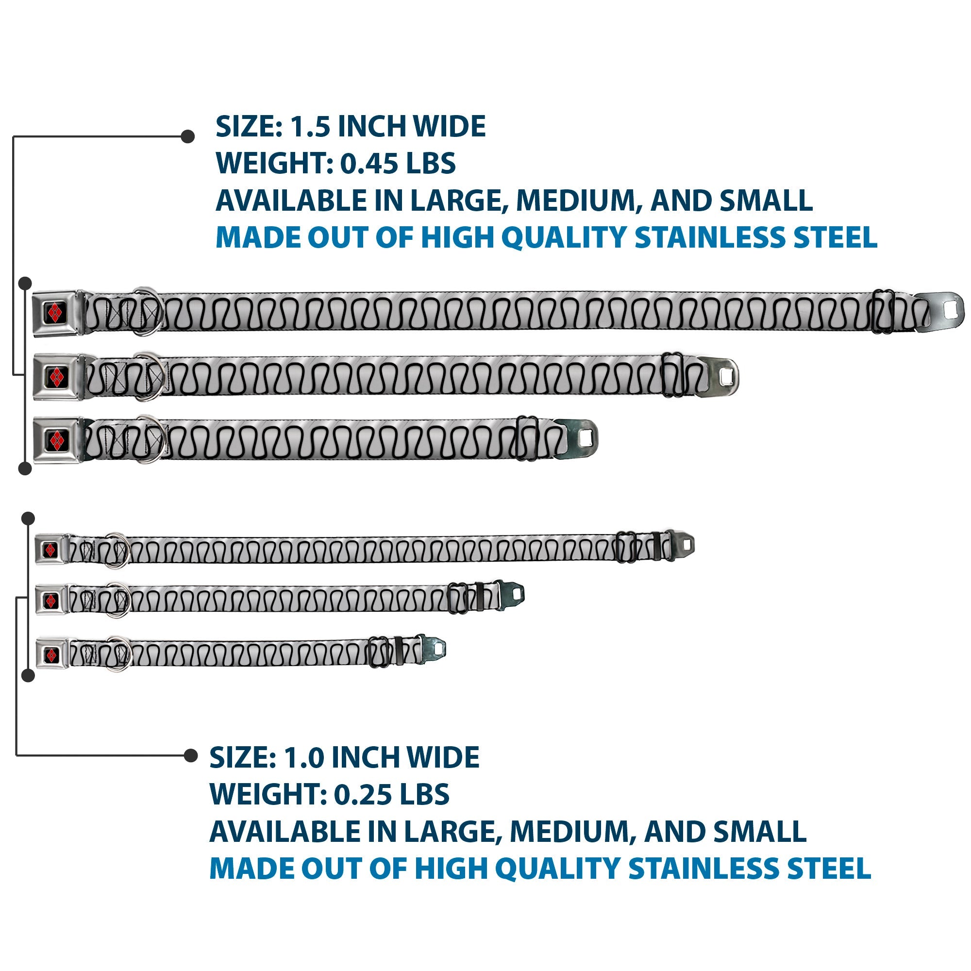 Harley Quinn Diamond Black/Red Seatbelt Buckle Collar - Harley Quinn's Collar Ruffle White/Black