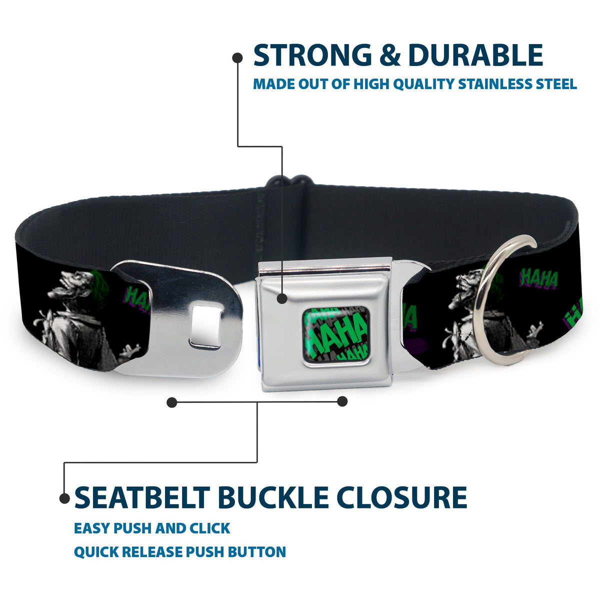 HAHA Stacked Black/Gray/Green Seatbelt Buckle Collar - Joker DIE LAUGHING! HAHA Black/Purple/Green