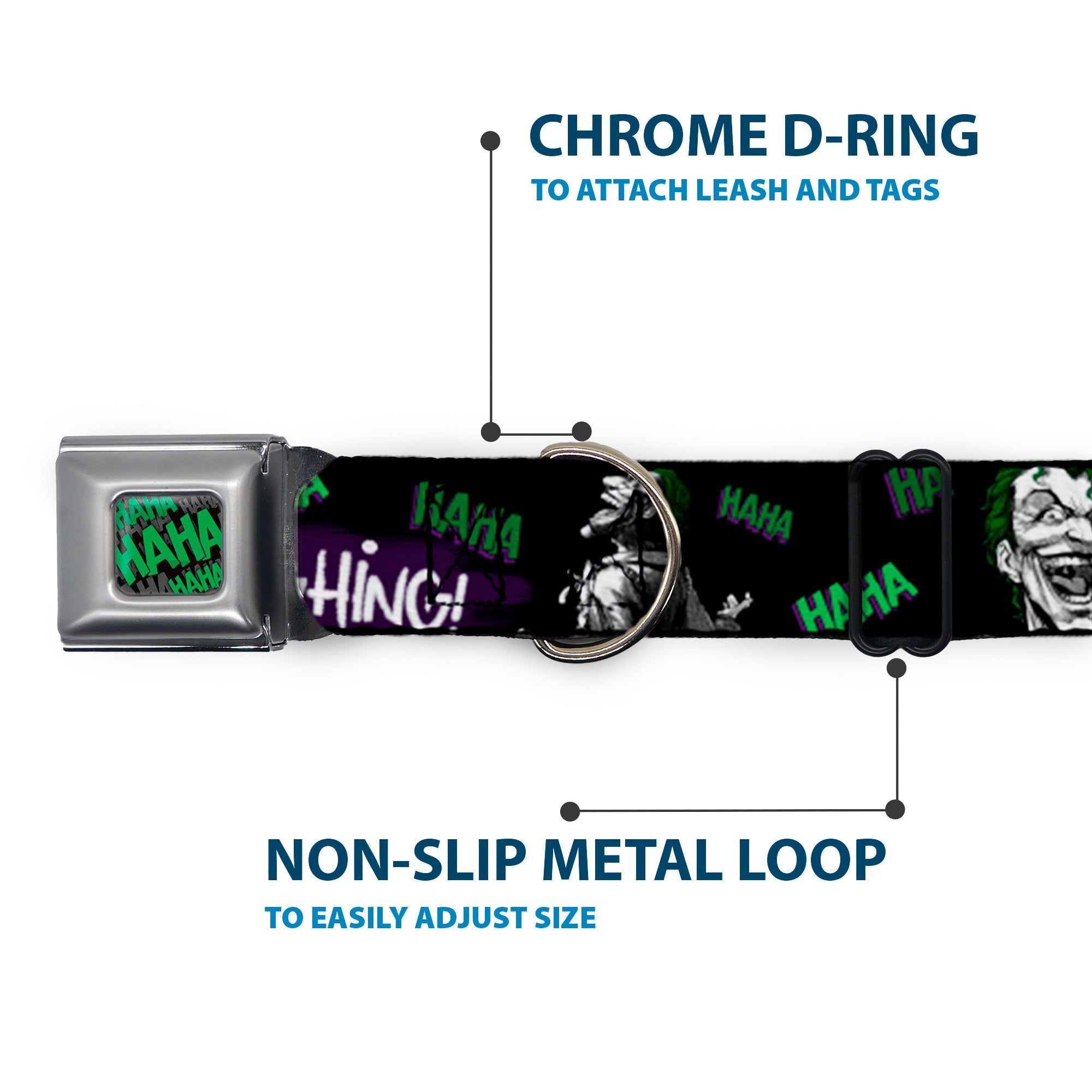 HAHA Stacked Black/Gray/Green Seatbelt Buckle Collar - Joker DIE LAUGHING! HAHA Black/Purple/Green