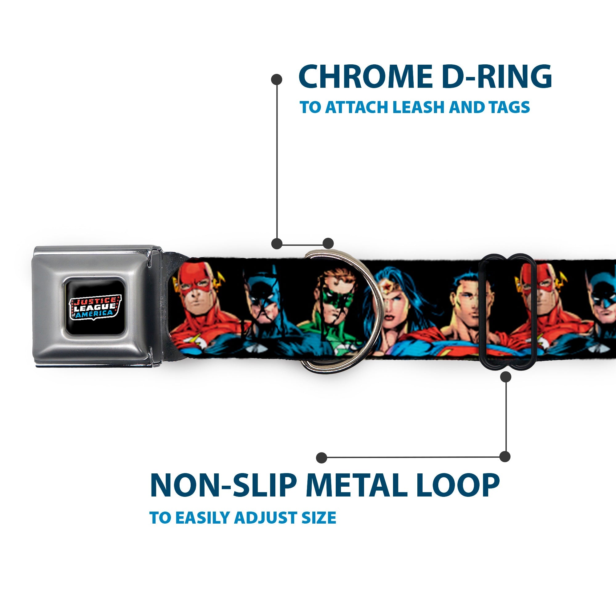 Justice League of America Black Full Color Seatbelt Buckle Collar - Justice League Elite Forces Superheroes