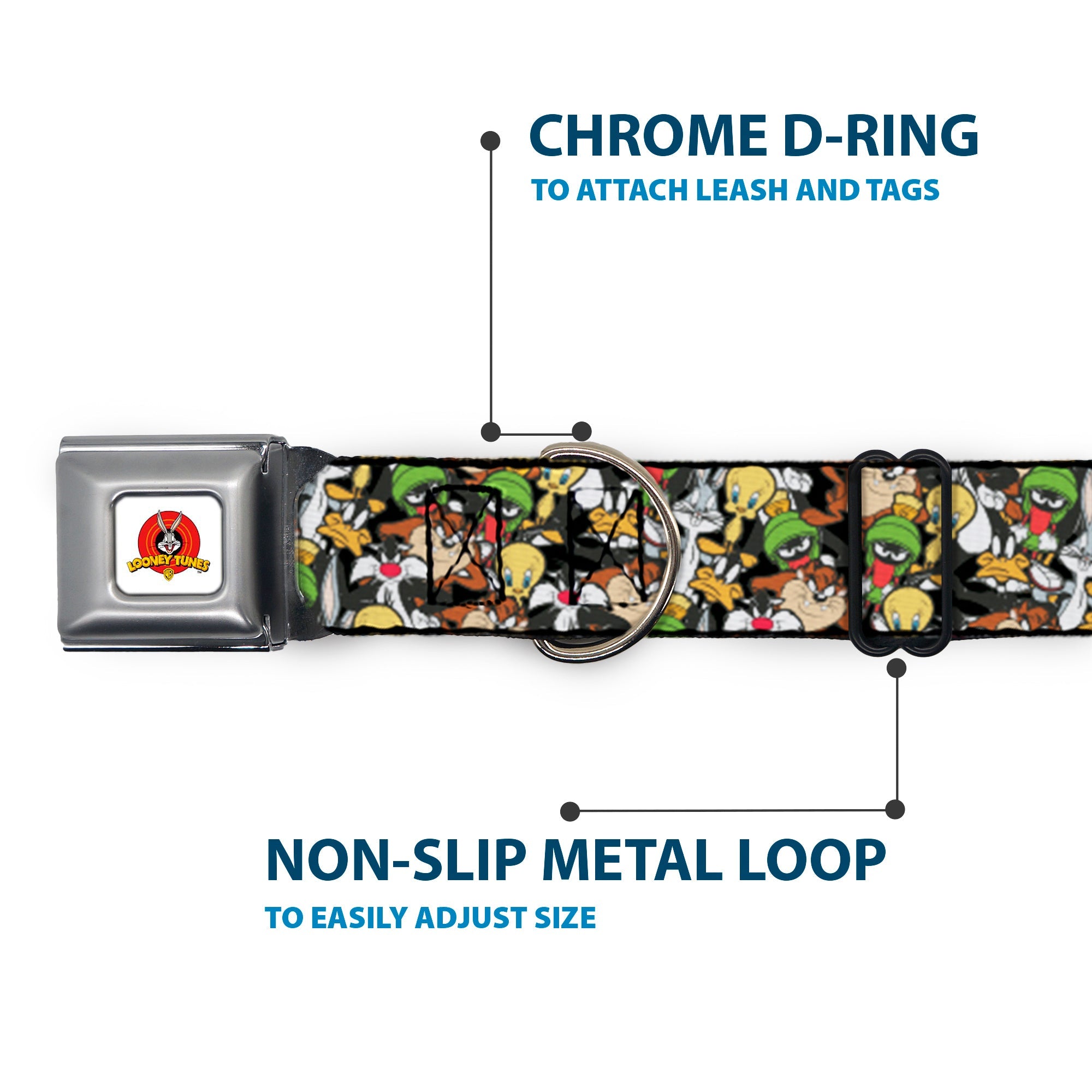 Looney Tunes Logo White Seatbelt Buckle Collar - Looney Tunes 6-Character Stacked Collage4