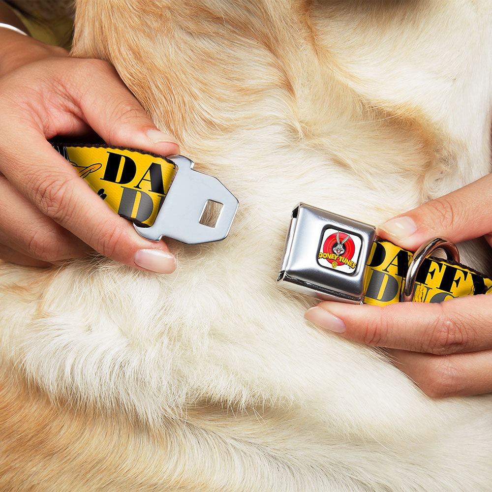 Looney Tunes Logo Full Color White Seatbelt Buckle Collar - DAFFY DUCK w/Poses Yellow/Black