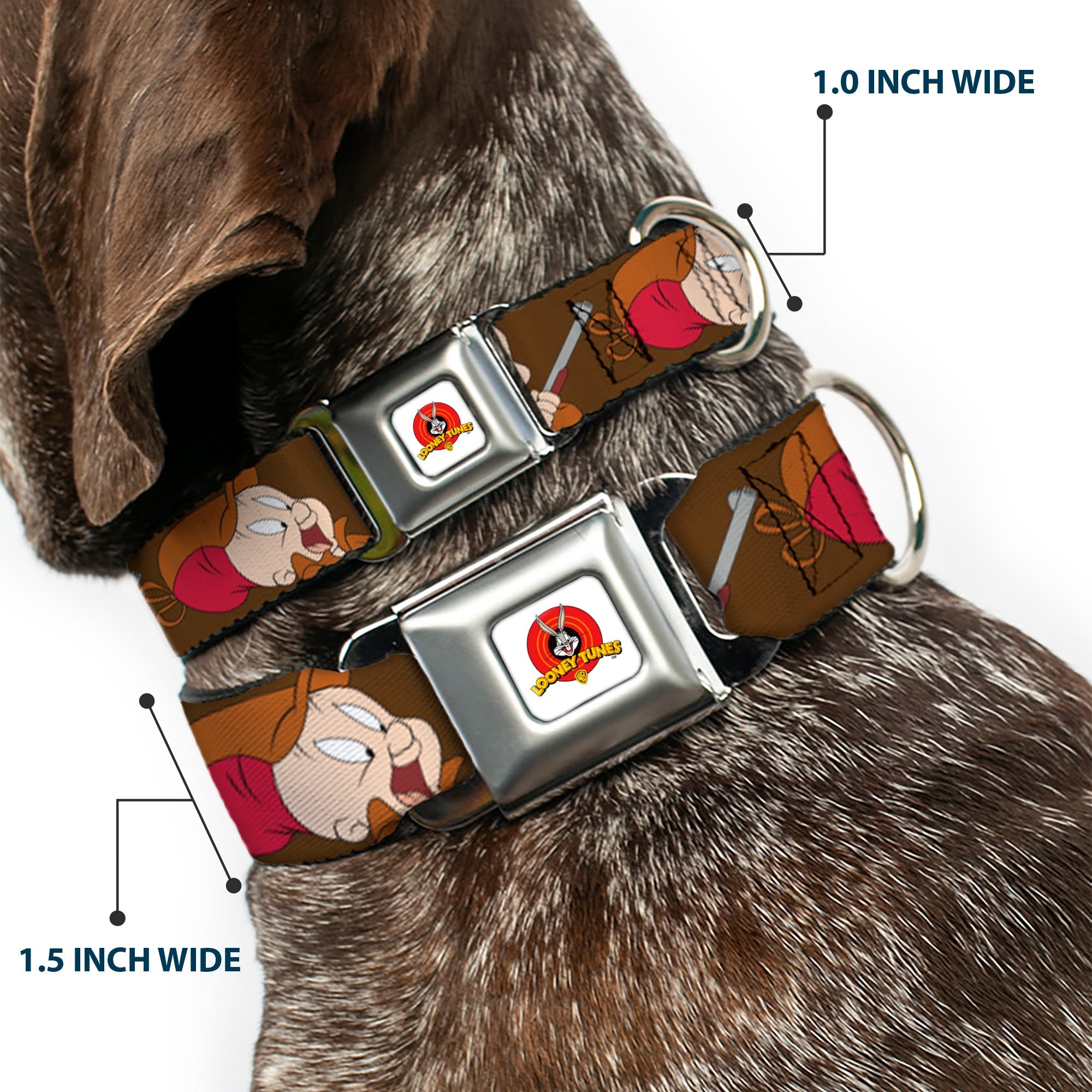 Looney Tunes Logo Full Color White Seatbelt Buckle Collar - ELMER FUDD w/Poses Browns