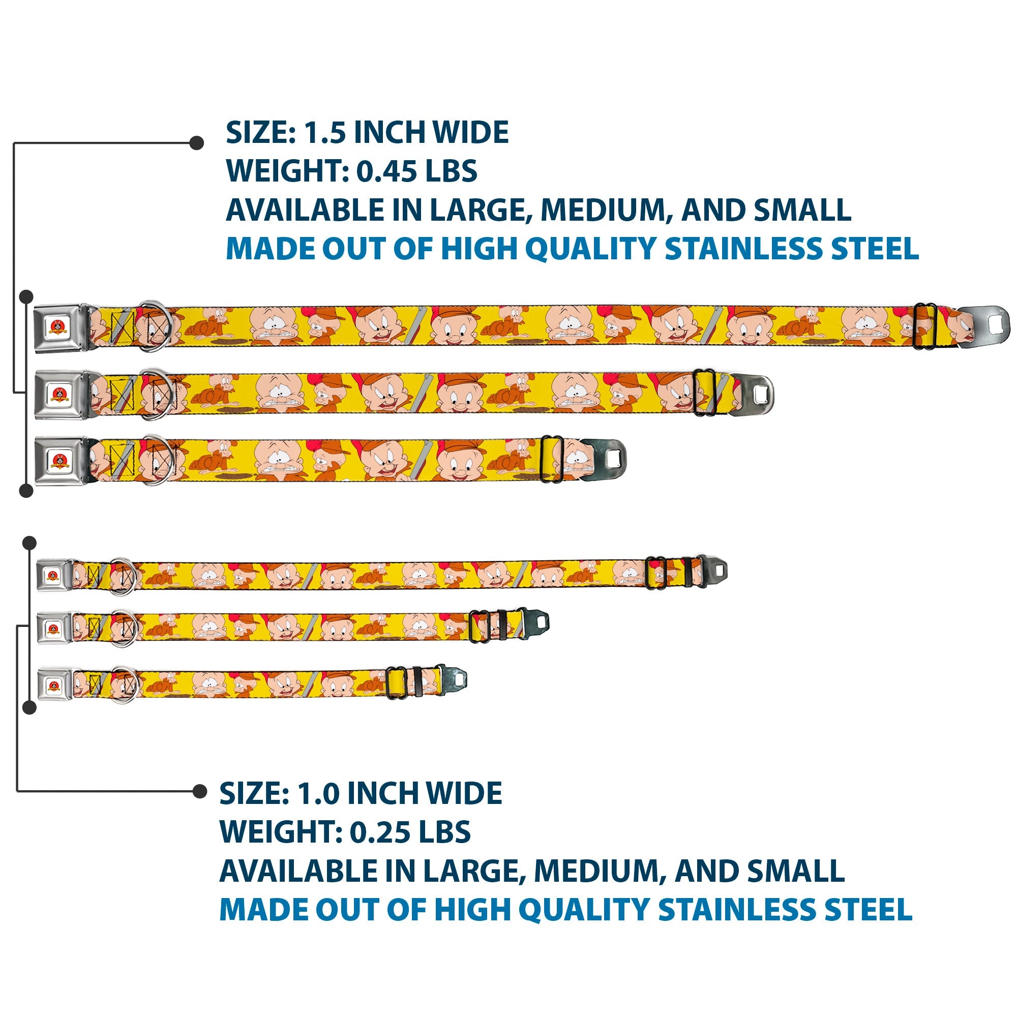 Looney Tunes Logo Full Color White Seatbelt Buckle Collar - Elmer Fudd Expressions Yellow
