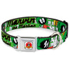 Buckle-Down Looney Tunes Marvin the Martian with Poses White/Green Seatbelt Buckle Dog Collar