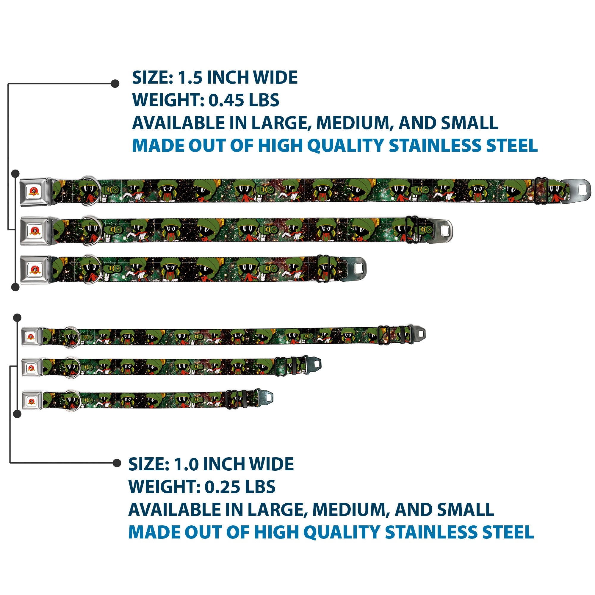 Looney Tunes Logo White Seatbelt Buckle Collar - Marvin the Martian 4-Poses Galaxy