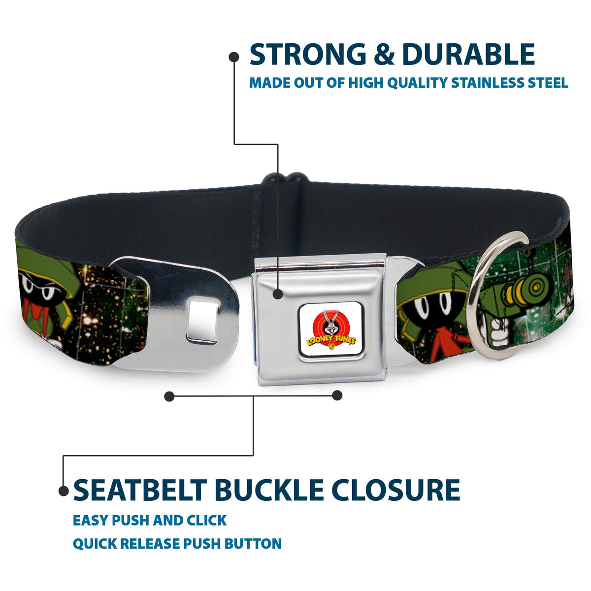 Looney Tunes Logo White Seatbelt Buckle Collar - Marvin the Martian 4-Poses Galaxy
