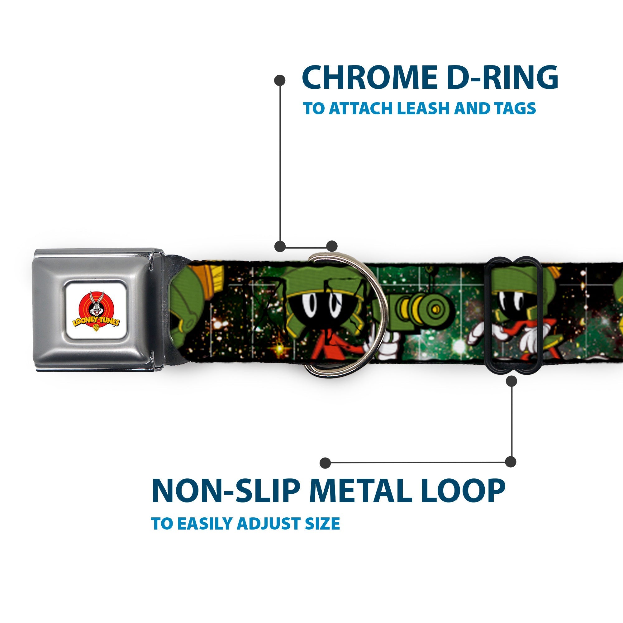 Looney Tunes Logo White Seatbelt Buckle Collar - Marvin the Martian 4-Poses Galaxy