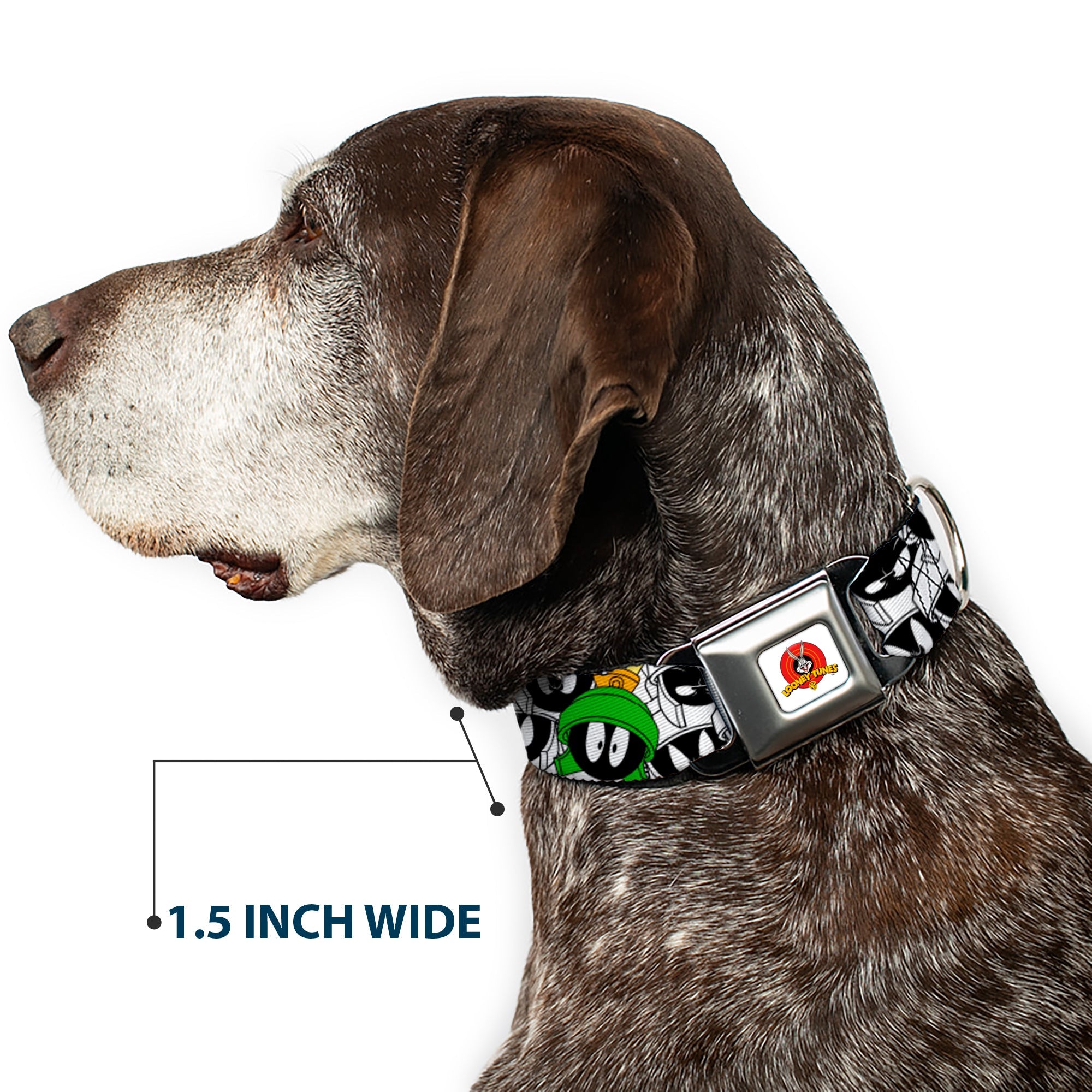 Looney Tunes Logo White Seatbelt Buckle Collar - Marvin the Martian Expressions Stacked White/Black/Green/Gold