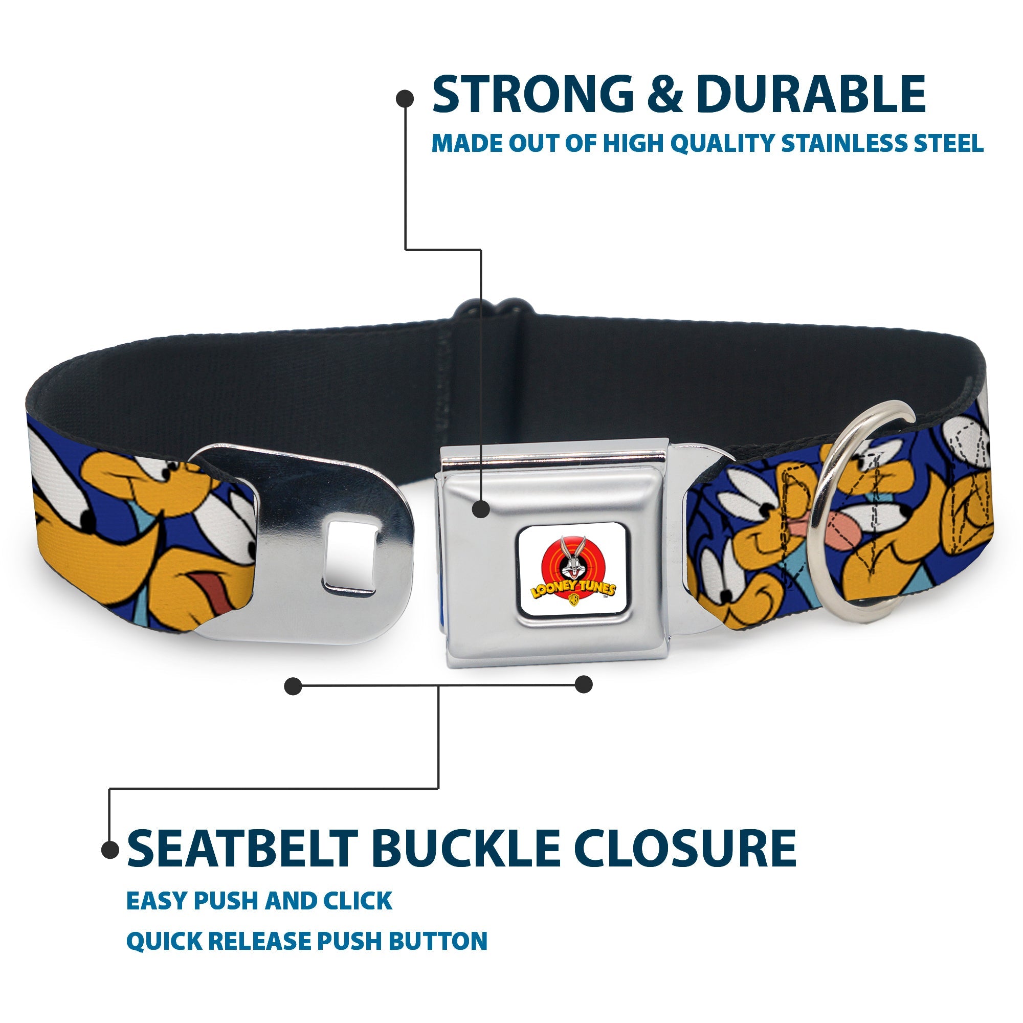 Looney Tunes Logo White Seatbelt Buckle Collar - Road Runner Expressions Stacked