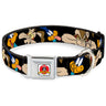 Looney Tunes Logo White Seatbelt Buckle Collar - Road Runner/Wile E. Coyote Expressions CLOSE-UP Black