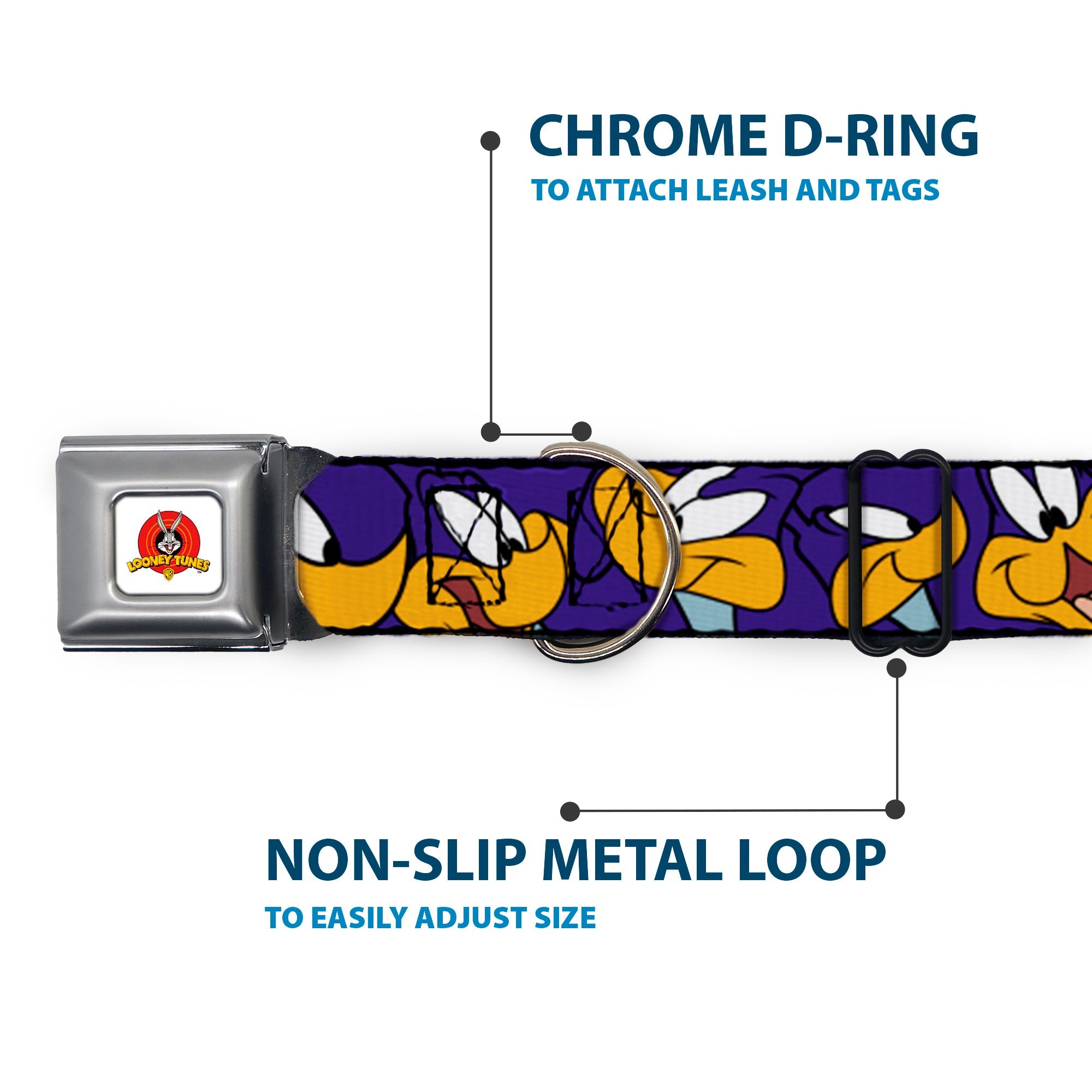 Looney Tunes Logo White Seatbelt Buckle Collar - Road Runner Expressions Royal