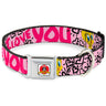 Looney Tunes Logo Full Color White Seatbelt Buckle Collar - Tweety Bird I LOVE YOU Pink/Black