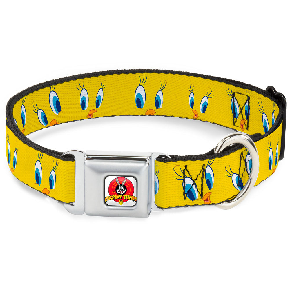 Looney Tunes Logo Full Color White Seatbelt Buckle Collar - Tweety Bird Expressions2