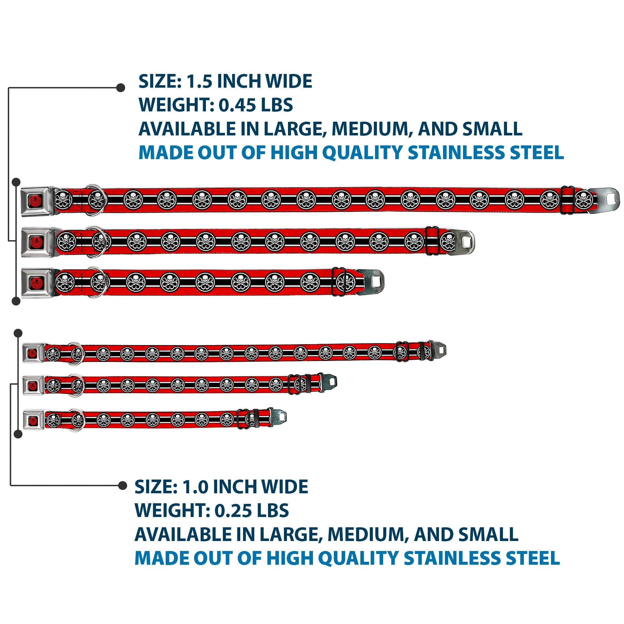 HYDRA Logo Full Color Black/Red Seatbelt Buckle Collar - HYDRA Logo/Stripe Red/Black/White