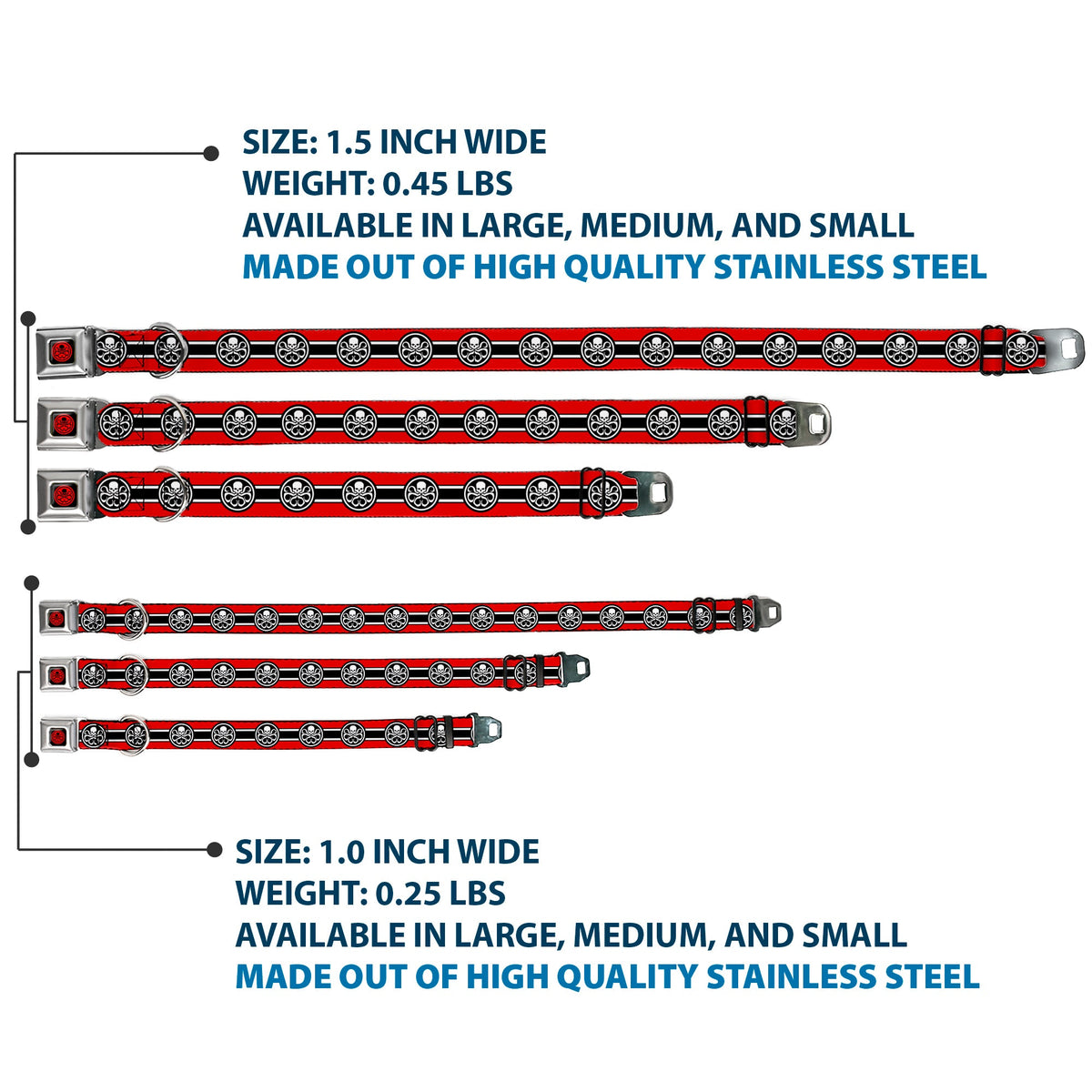 HYDRA Logo Full Color Black/Red Seatbelt Buckle Collar - HYDRA Logo/Stripe Red/Black/White