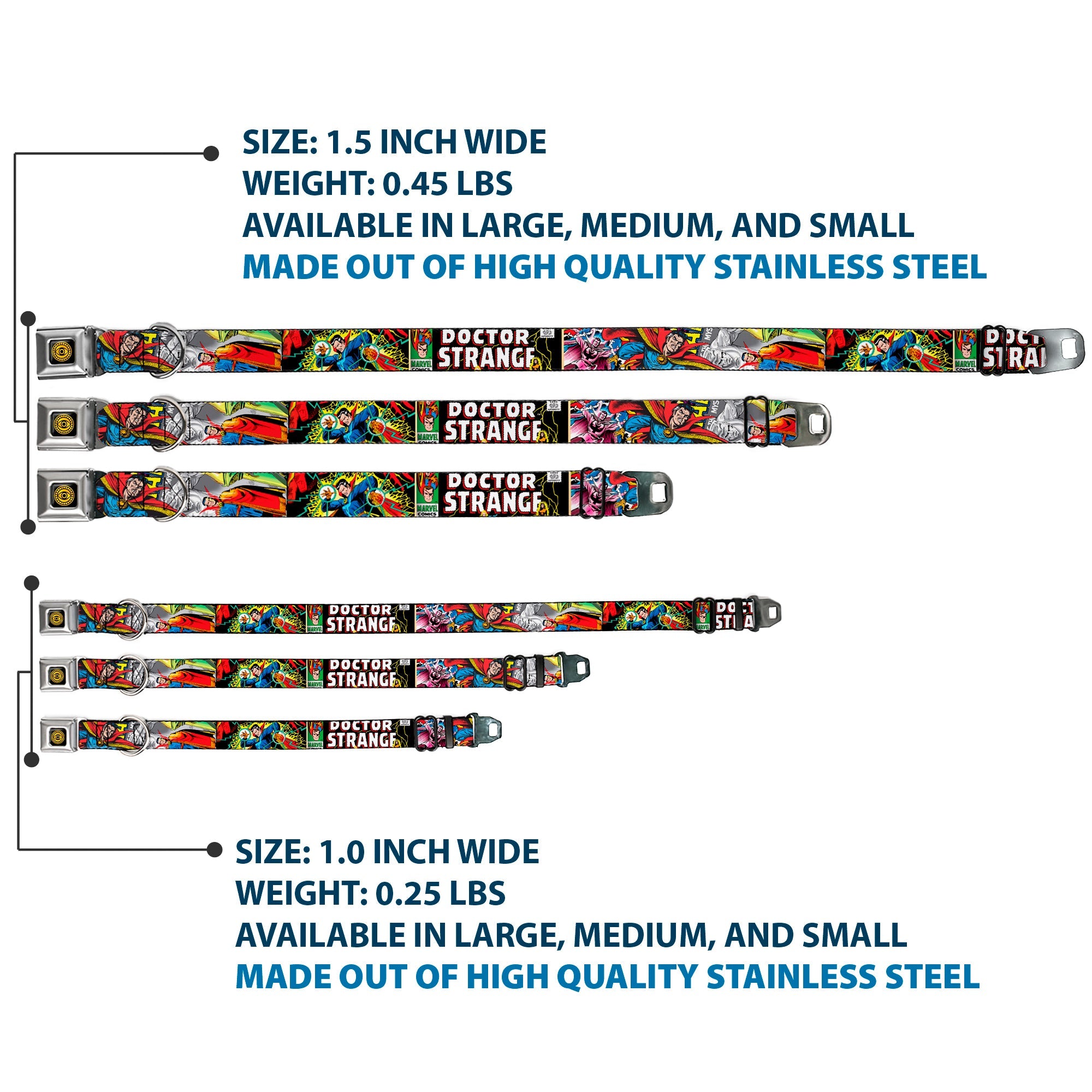 DOCTOR STRANGE MOVIE Doctor Strange Eye of Agamotto Full Color Black Gold Seatbelt Buckle Collar - Classic DOCTOR STRANGE Comic Book Title/4-Poses