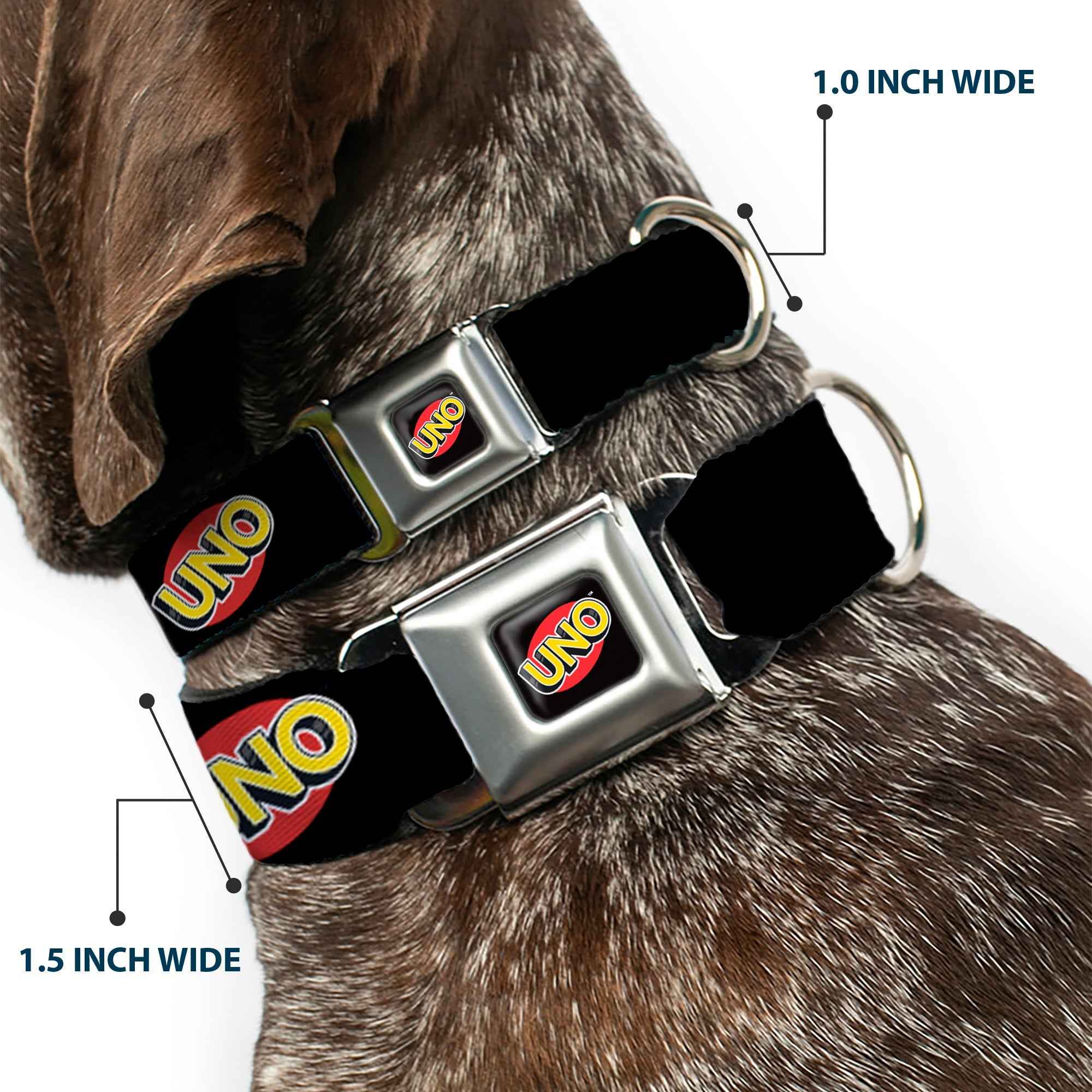 Buckle-Down Uno Game Logo Full Color Black/Red/Yellow Seatbelt Buckle Dog Collar - Uno Game Logo Black/Red/Yellow