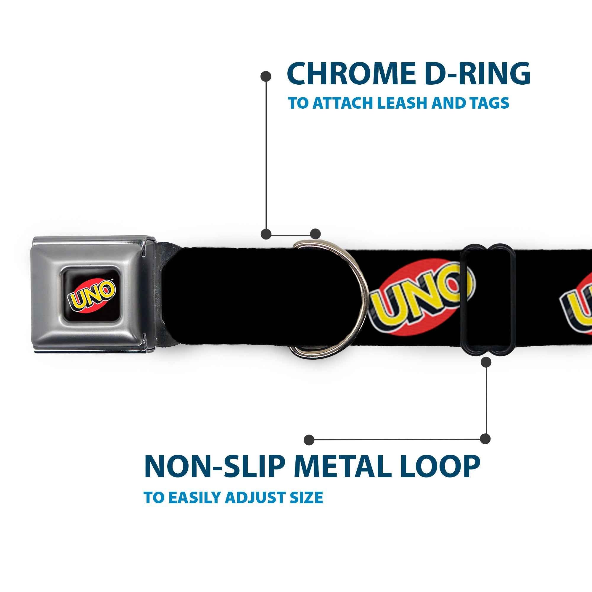 Buckle-Down Uno Game Logo Full Color Black/Red/Yellow Seatbelt Buckle Dog Collar - Uno Game Logo Black/Red/Yellow