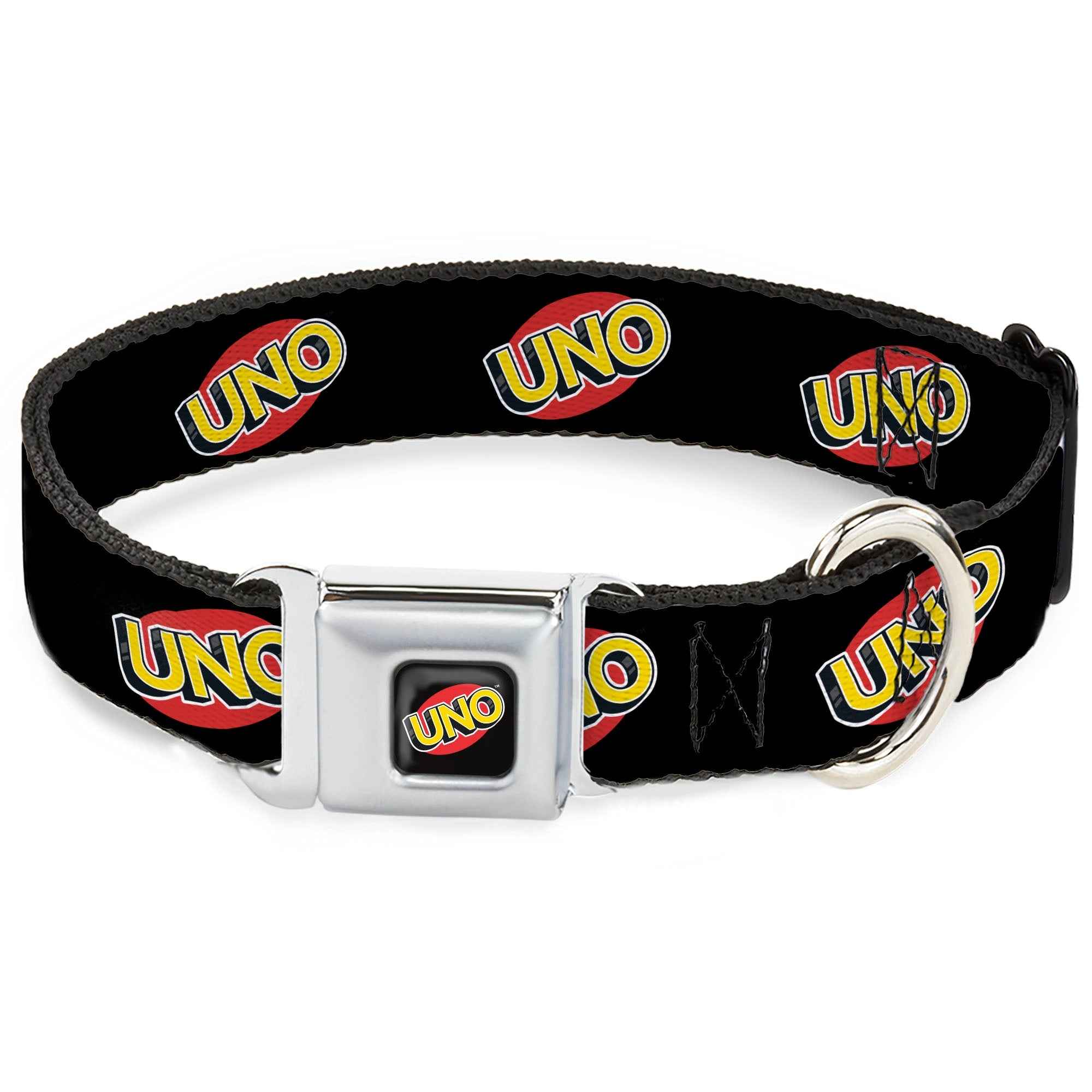 Buckle-Down Uno Game Logo Full Color Black/Red/Yellow Seatbelt Buckle Dog Collar - Uno Game Logo Black/Red/Yellow