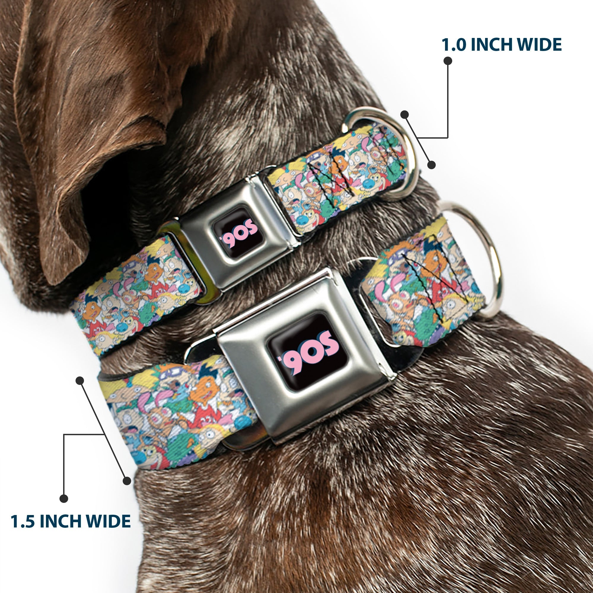 Nick 90S Icon Black/Blue/Pink Seatbelt Buckle Collar - Nick 90s Rewind 8-Character Mash Up Collage White