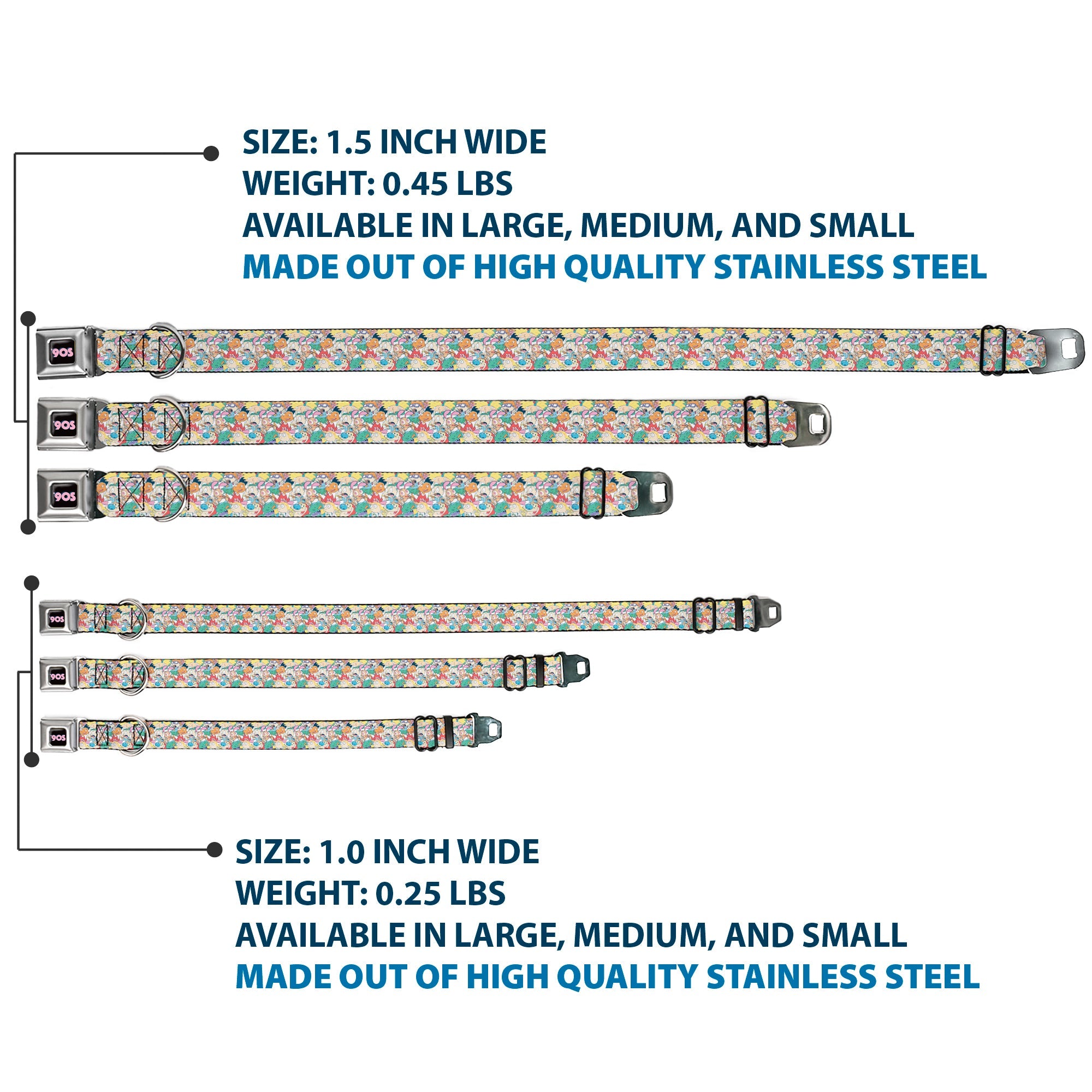Nick 90'S Icon Black/Blue/Pink Seatbelt Buckle Collar - Nick 90's Rewind 8-Character Mash Up Collage White