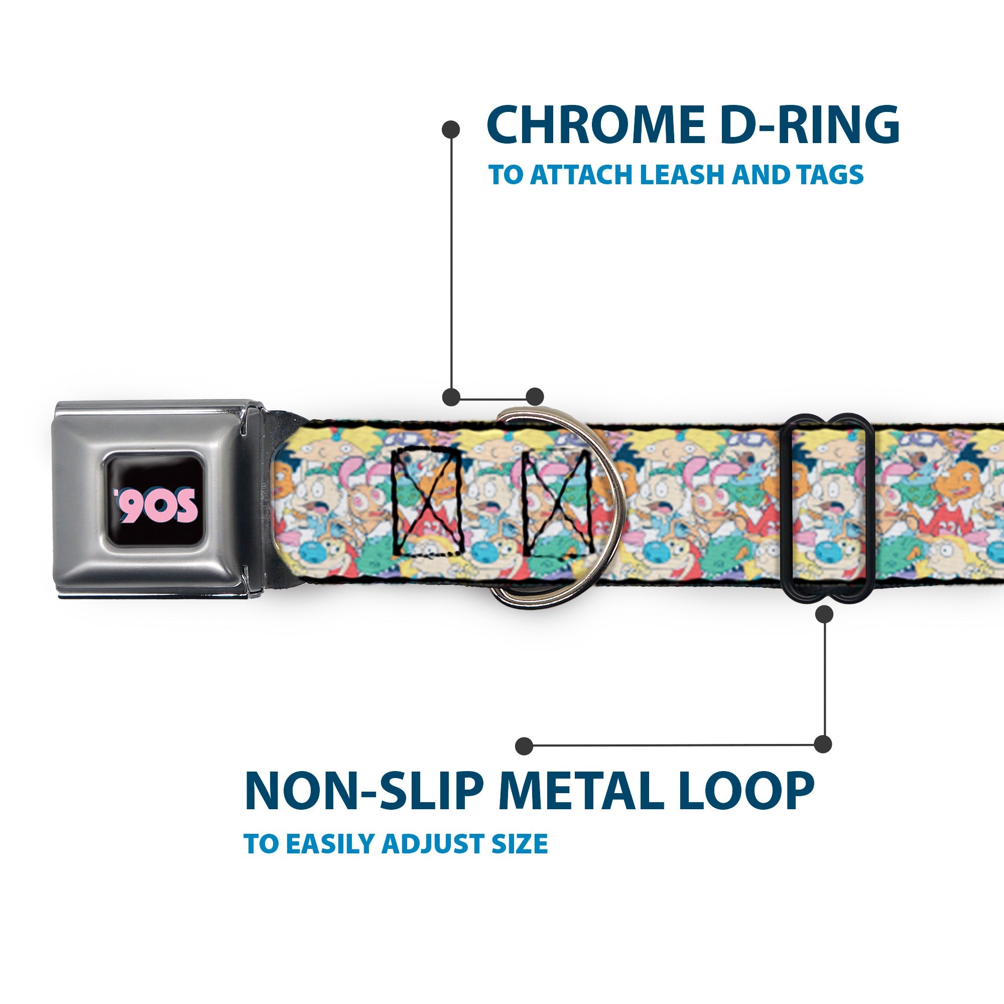 Nick 90S Icon Black/Blue/Pink Seatbelt Buckle Collar - Nick 90s Rewind 8-Character Mash Up Collage White