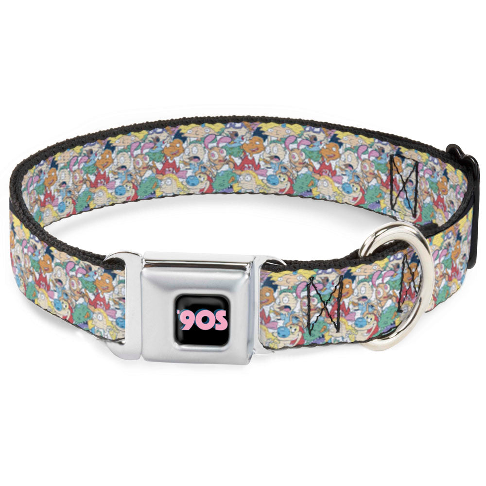 Nick 90S Icon Black/Blue/Pink Seatbelt Buckle Collar - Nick 90s Rewind 8-Character Mash Up Collage White
