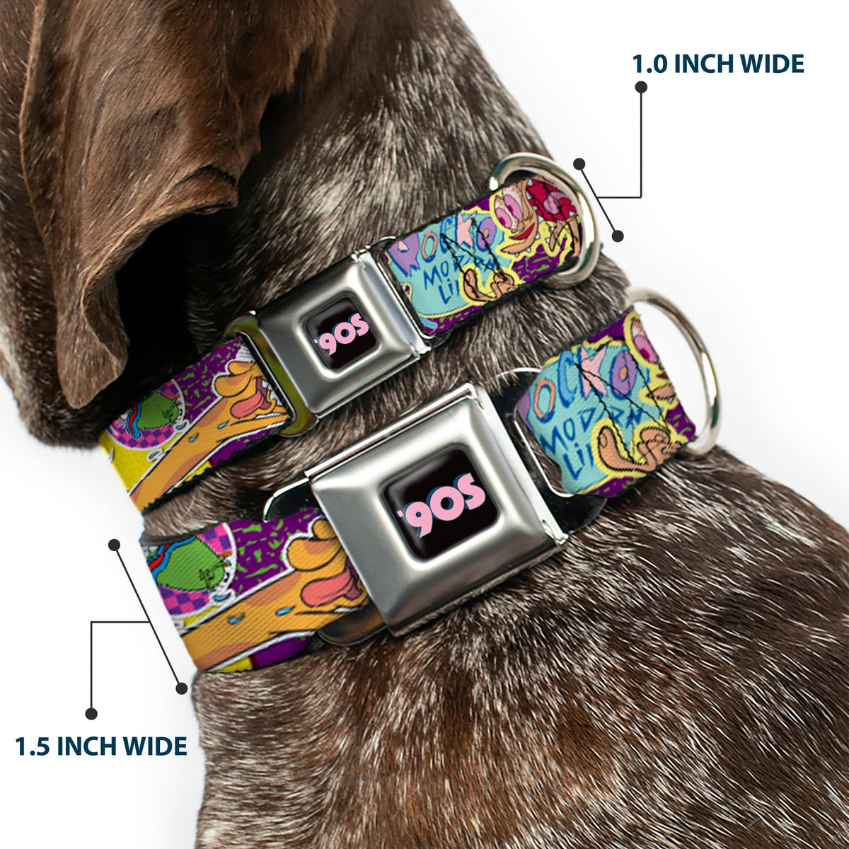 Nick 90S Icon Black/Blue/Pink Seatbelt Buckle Collar - Nick 90s Rewind 7-Character/4-Logo Collage